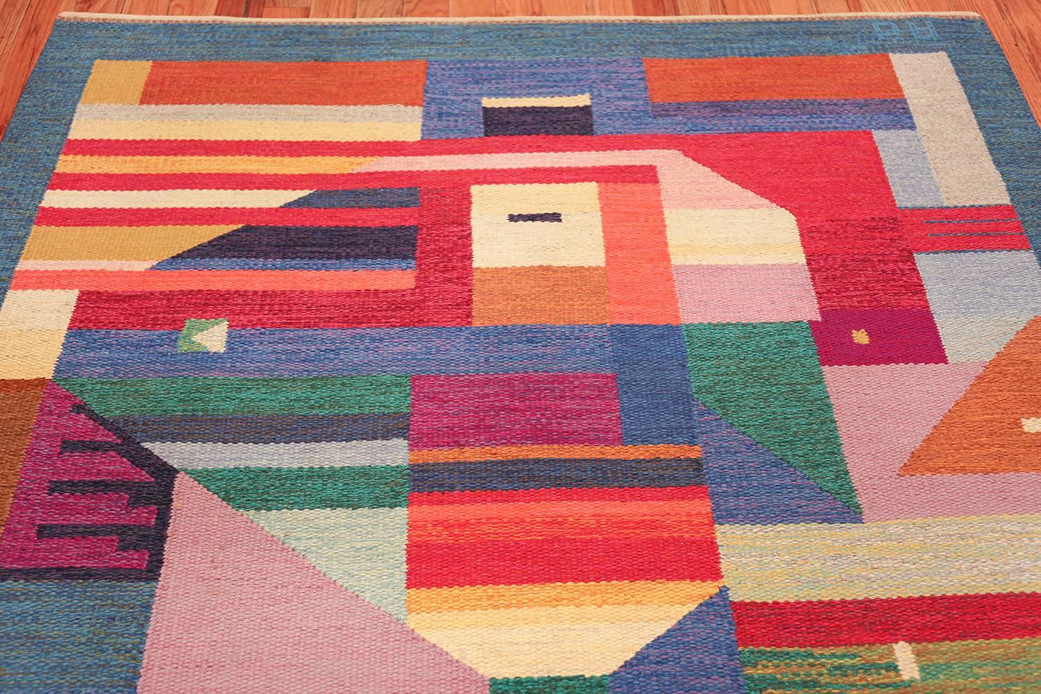 Mid-Century Modern Colorful Vintage Scandinavian Kilim Rug by Agda Osterberg. Size: 5' 5