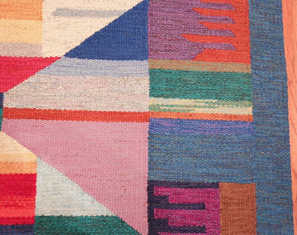 Hand-Woven Colorful Vintage Scandinavian Kilim Rug by Agda Osterberg. Size: 5' 5