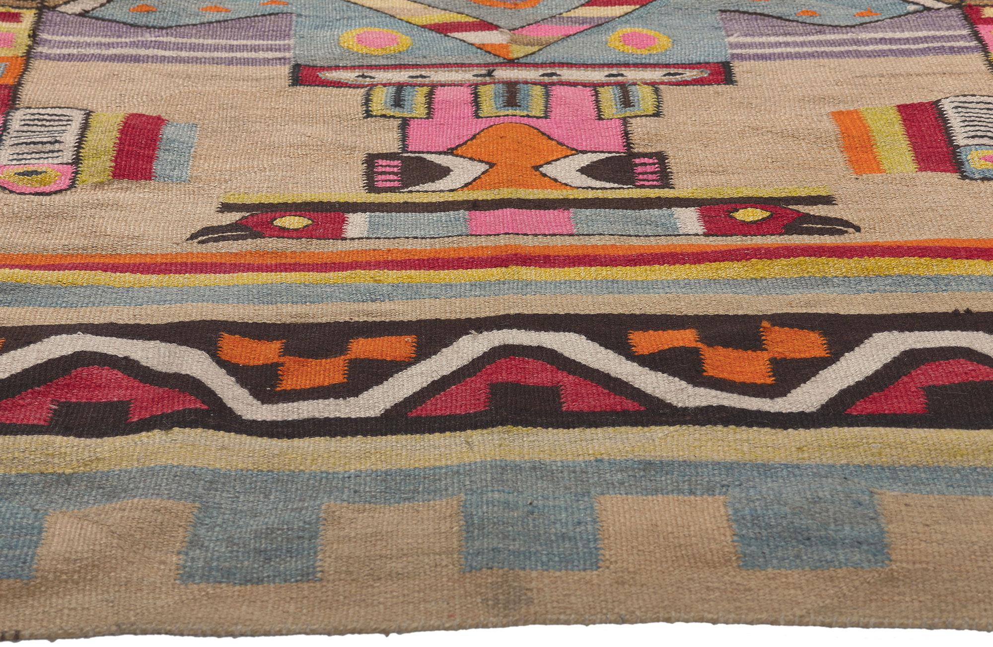 Peruvian Colorful Vintage South American Kilim Rug with Pre-Incan Viracocha Deity  For Sale