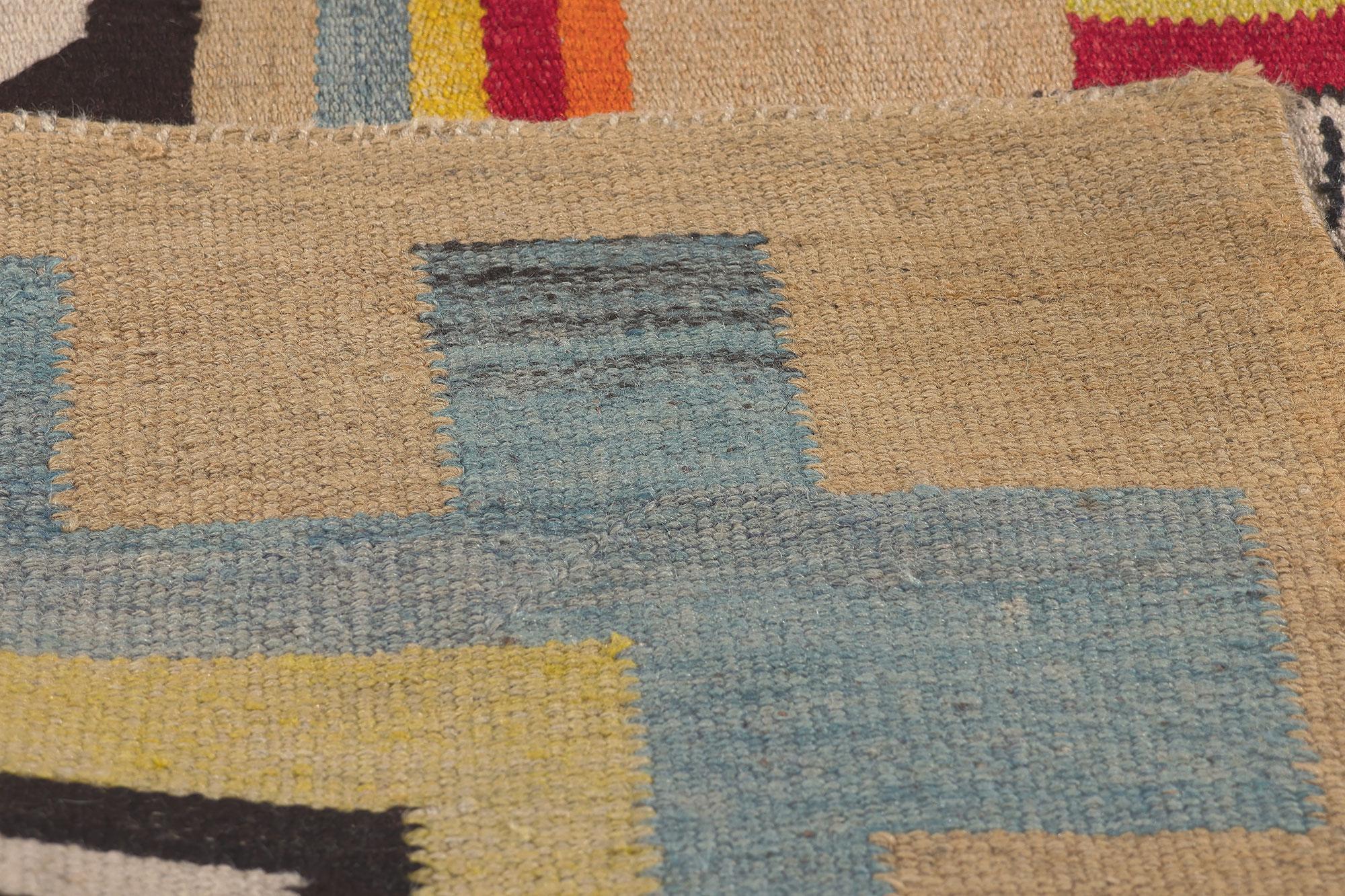 Hand-Woven Colorful Vintage South American Kilim Rug with Pre-Incan Viracocha Deity 