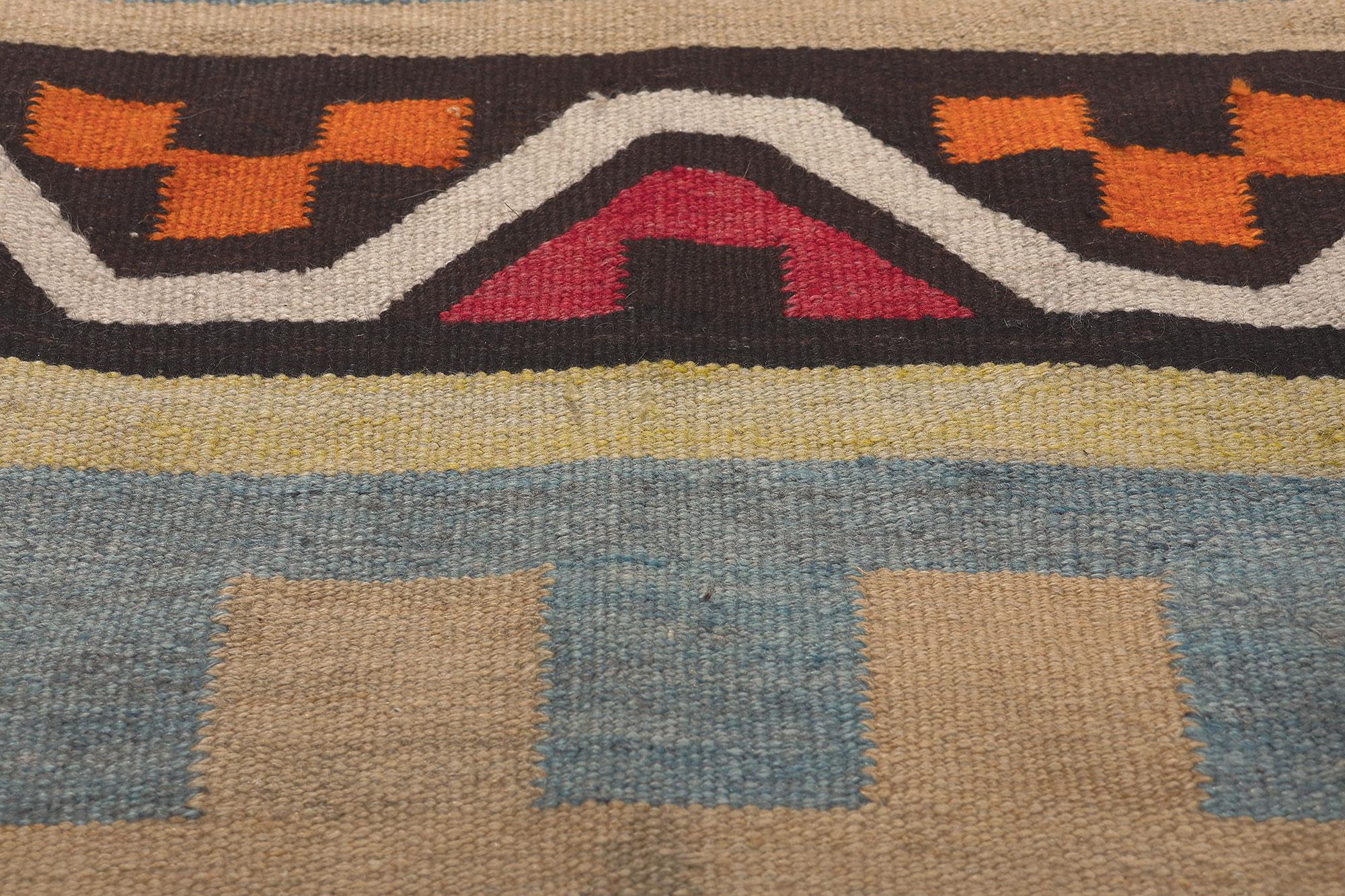 Colorful Vintage South American Kilim Rug with Pre-Incan Viracocha Deity  In Good Condition For Sale In Dallas, TX