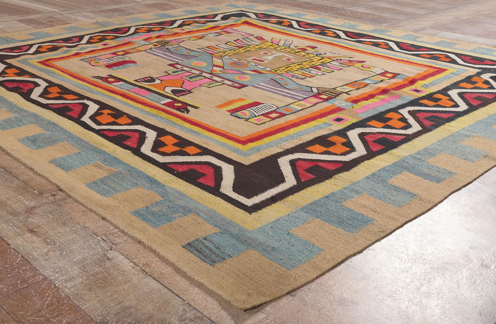 20th Century Colorful Vintage South American Kilim Rug with Pre-Incan Viracocha Deity  For Sale