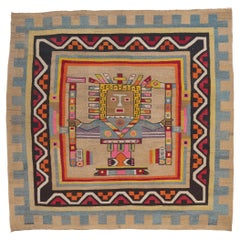 Bunter südamerikanischer Kelim-Teppich im Vintage-Stil mit Viracocha-Göttin-Pre-Incan 