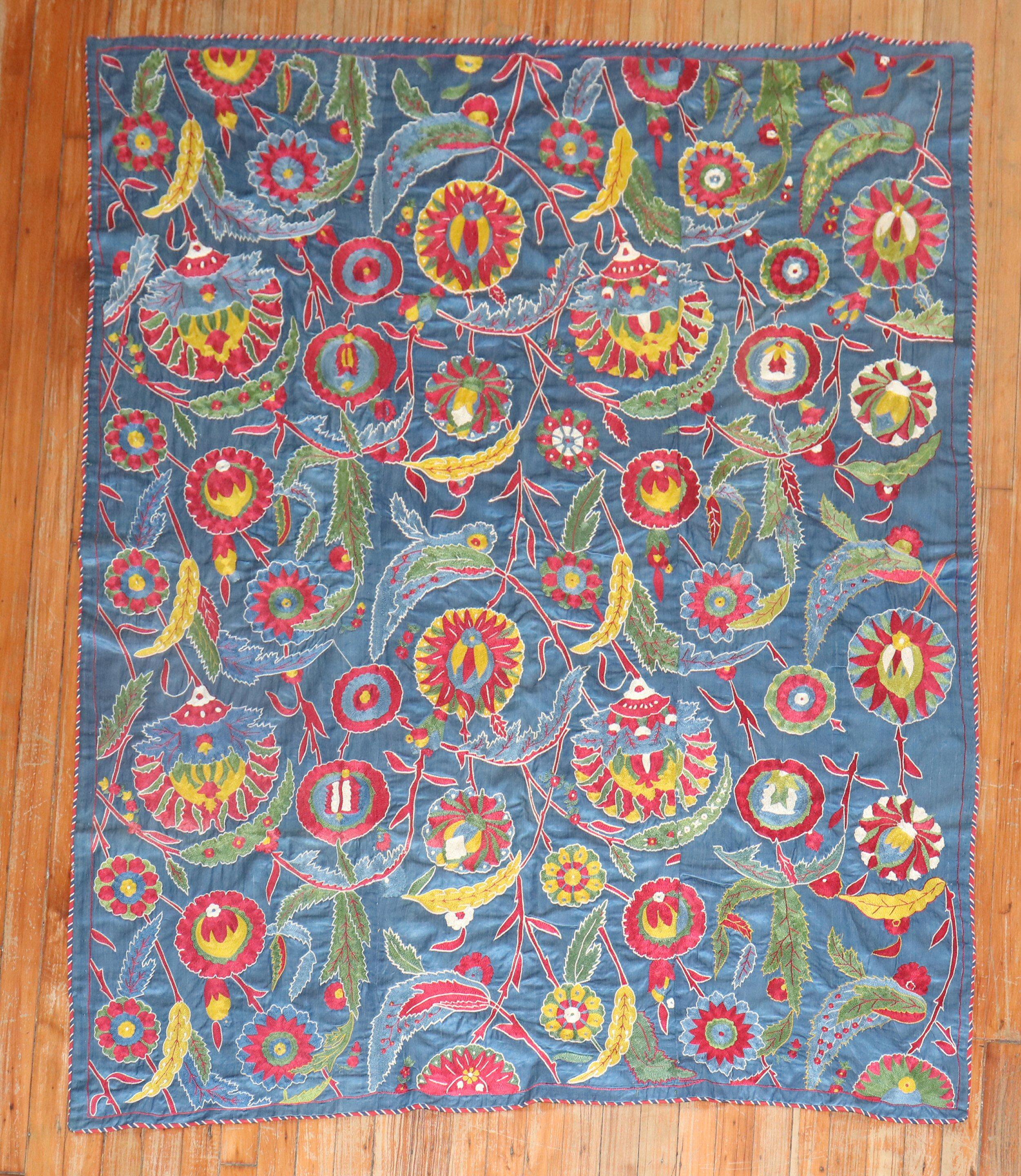 Uzbek Colorful Vintage Suzani Embroidery For Sale