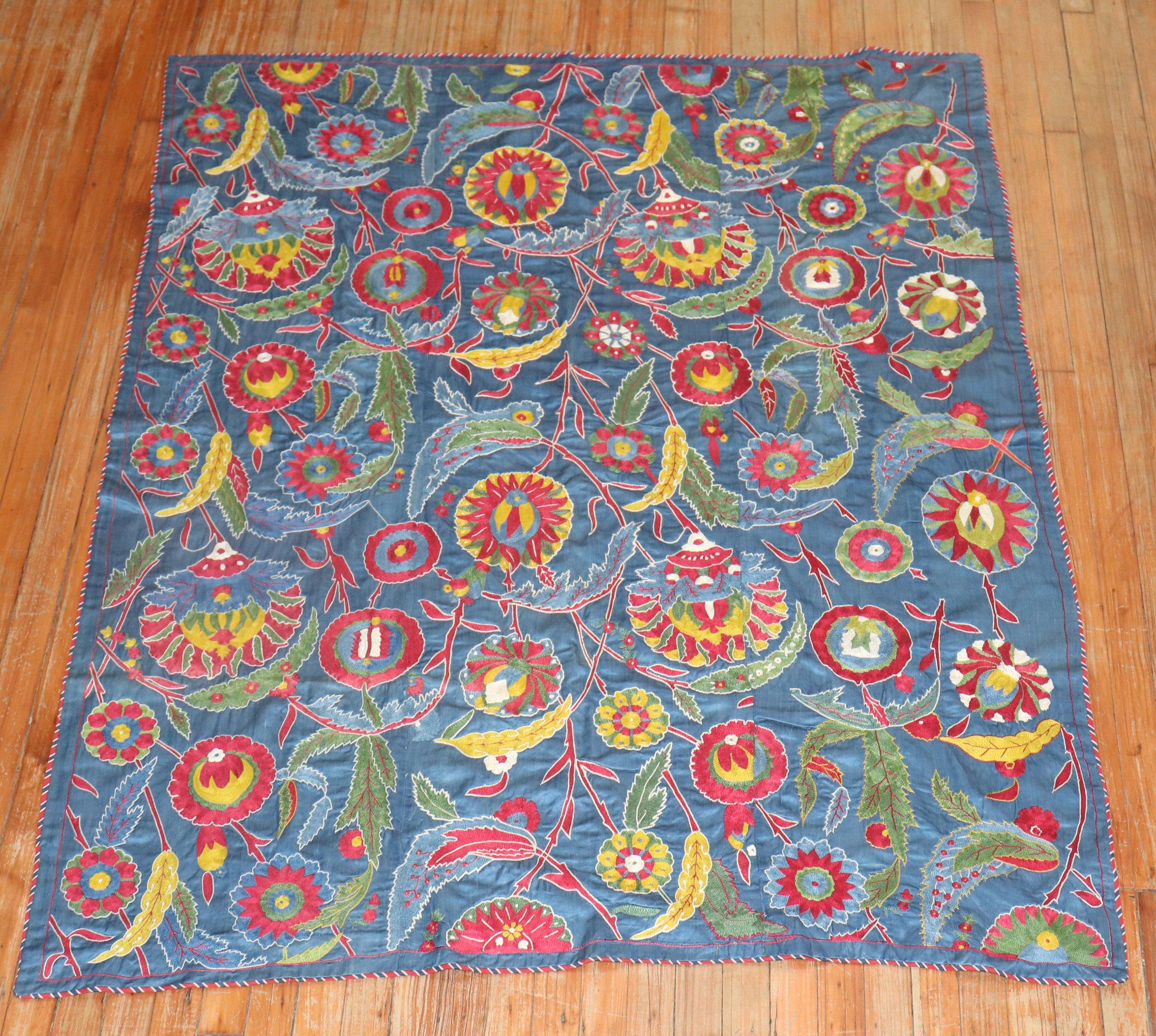 Colorful Vintage Suzani Embroidery In Excellent Condition For Sale In New York, NY