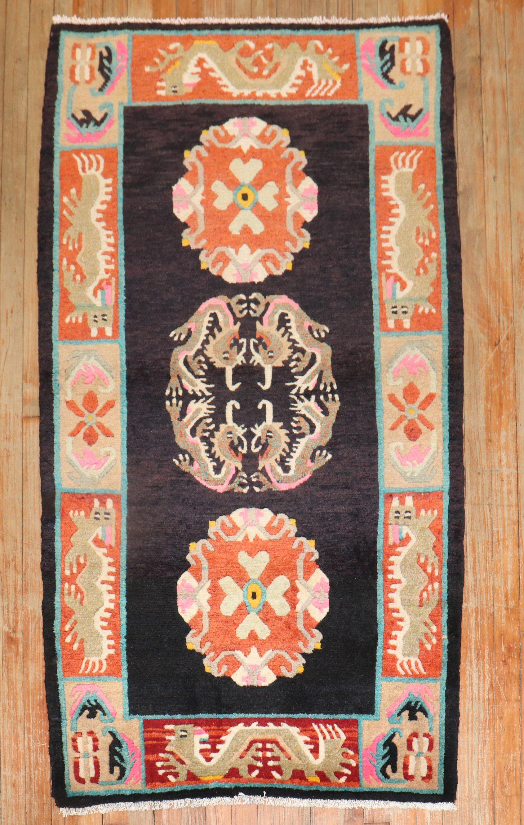 Colorful late 20th century Tibetan rug

Measures: 3'1