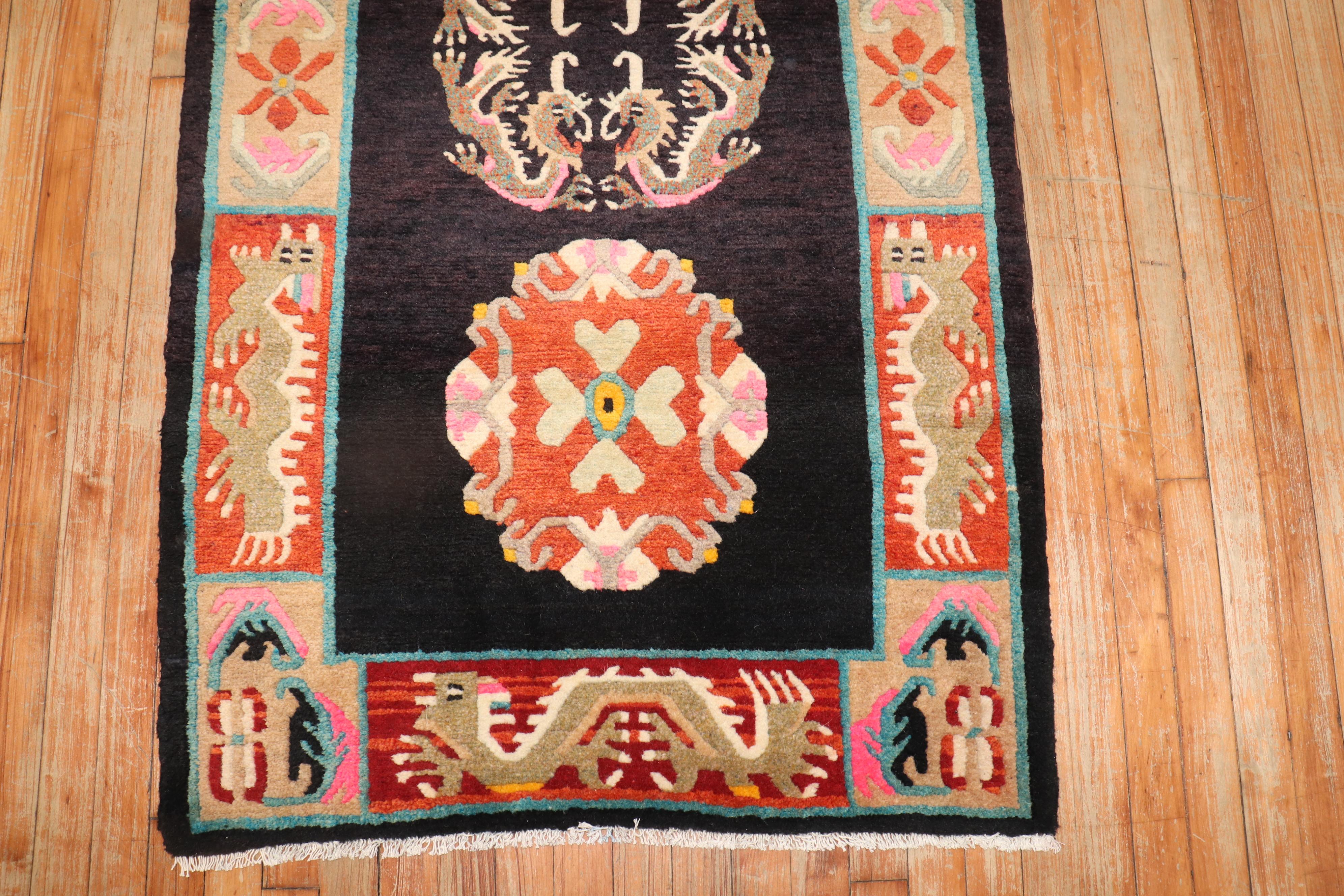 Chinese Export Colorful Vintage Tibetan Rug For Sale
