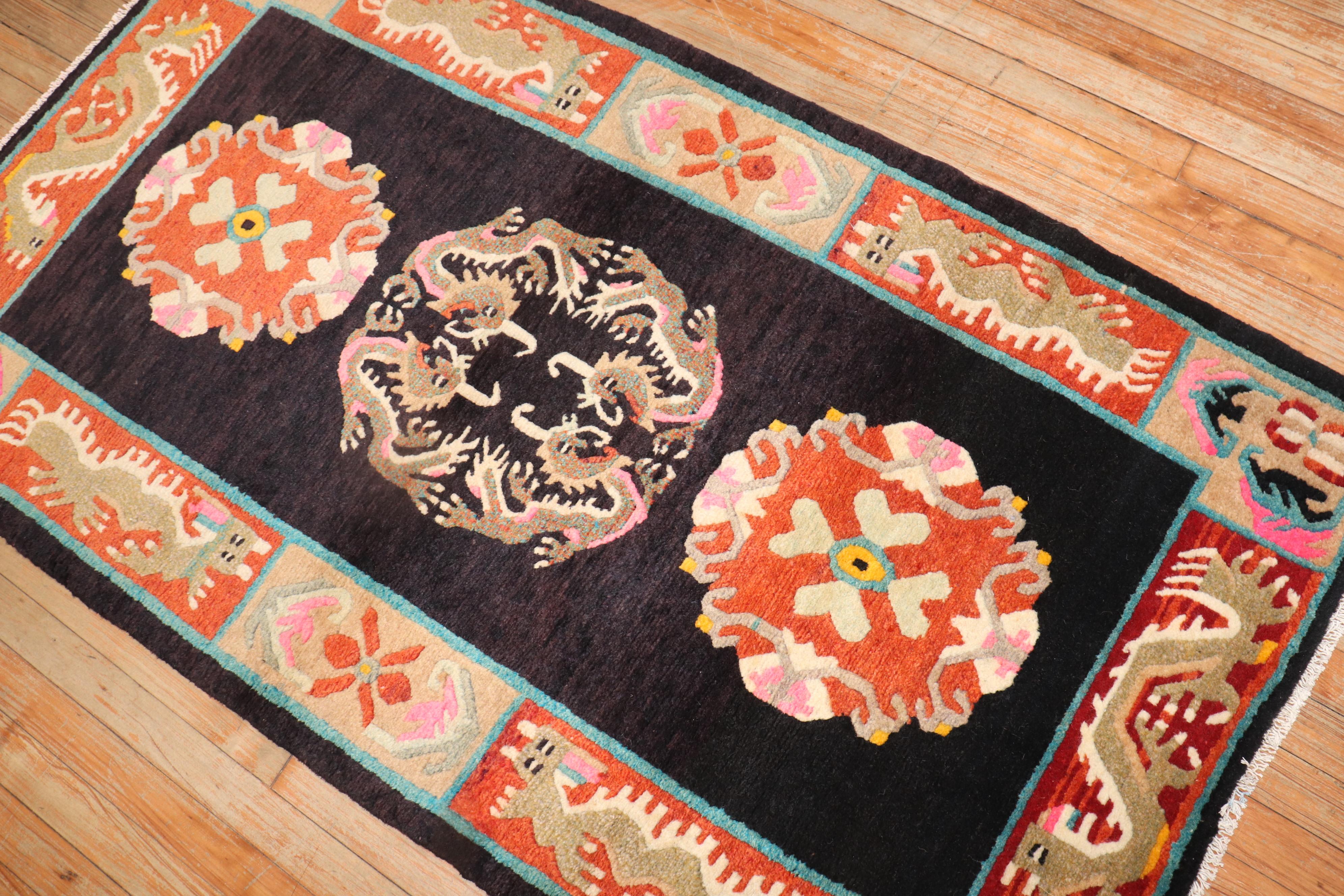 Hand-Woven Colorful Vintage Tibetan Rug For Sale