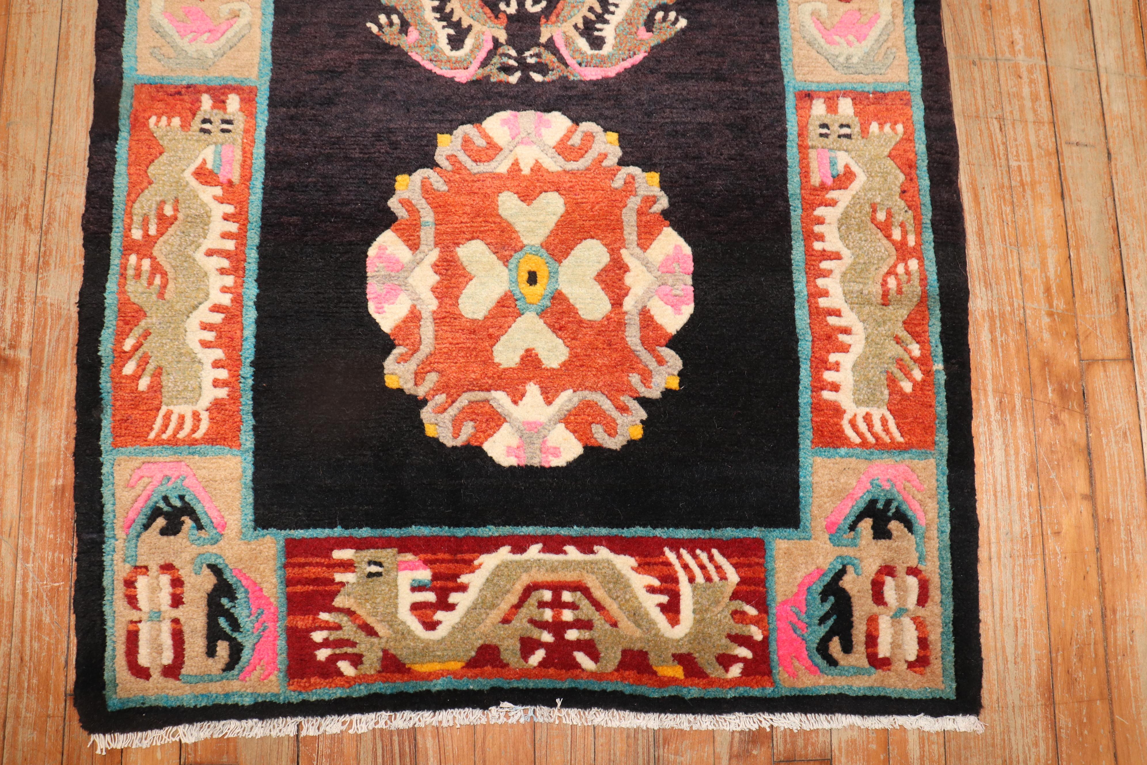 Colorful Vintage Tibetan Rug In Good Condition For Sale In New York, NY