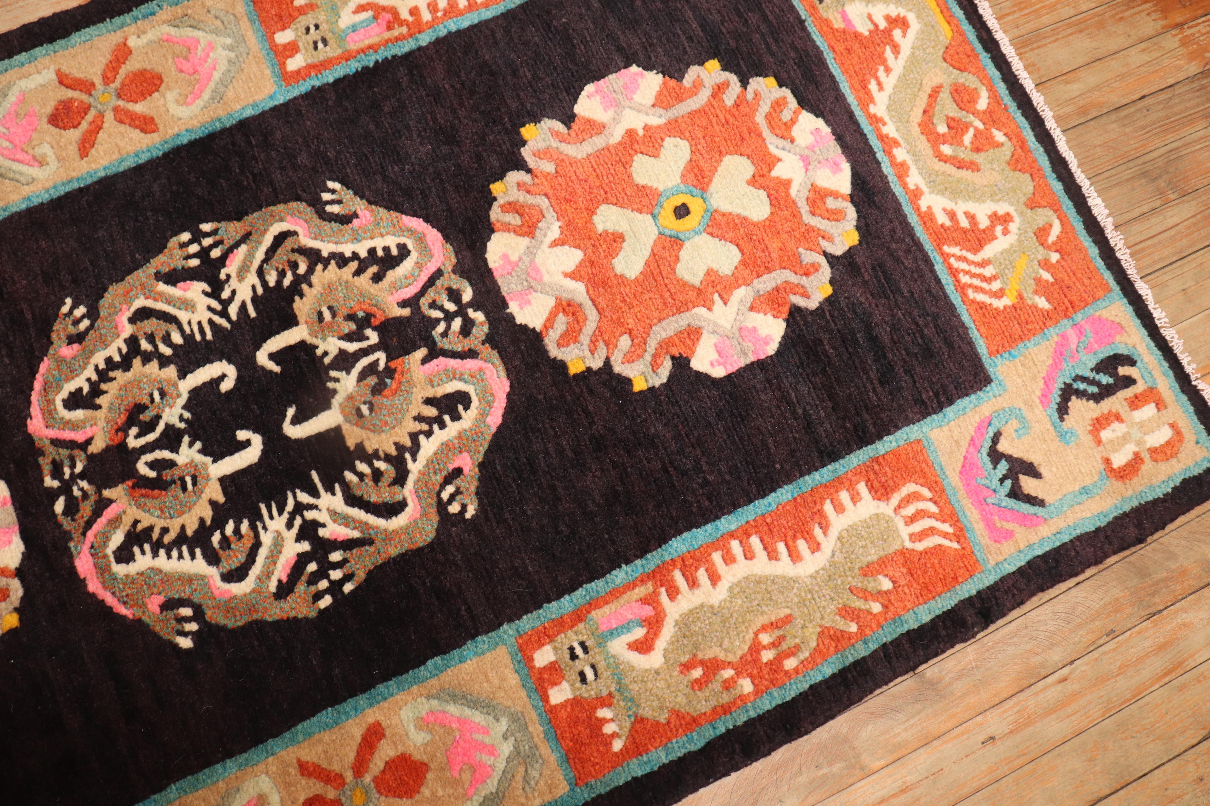 20th Century Colorful Vintage Tibetan Rug For Sale