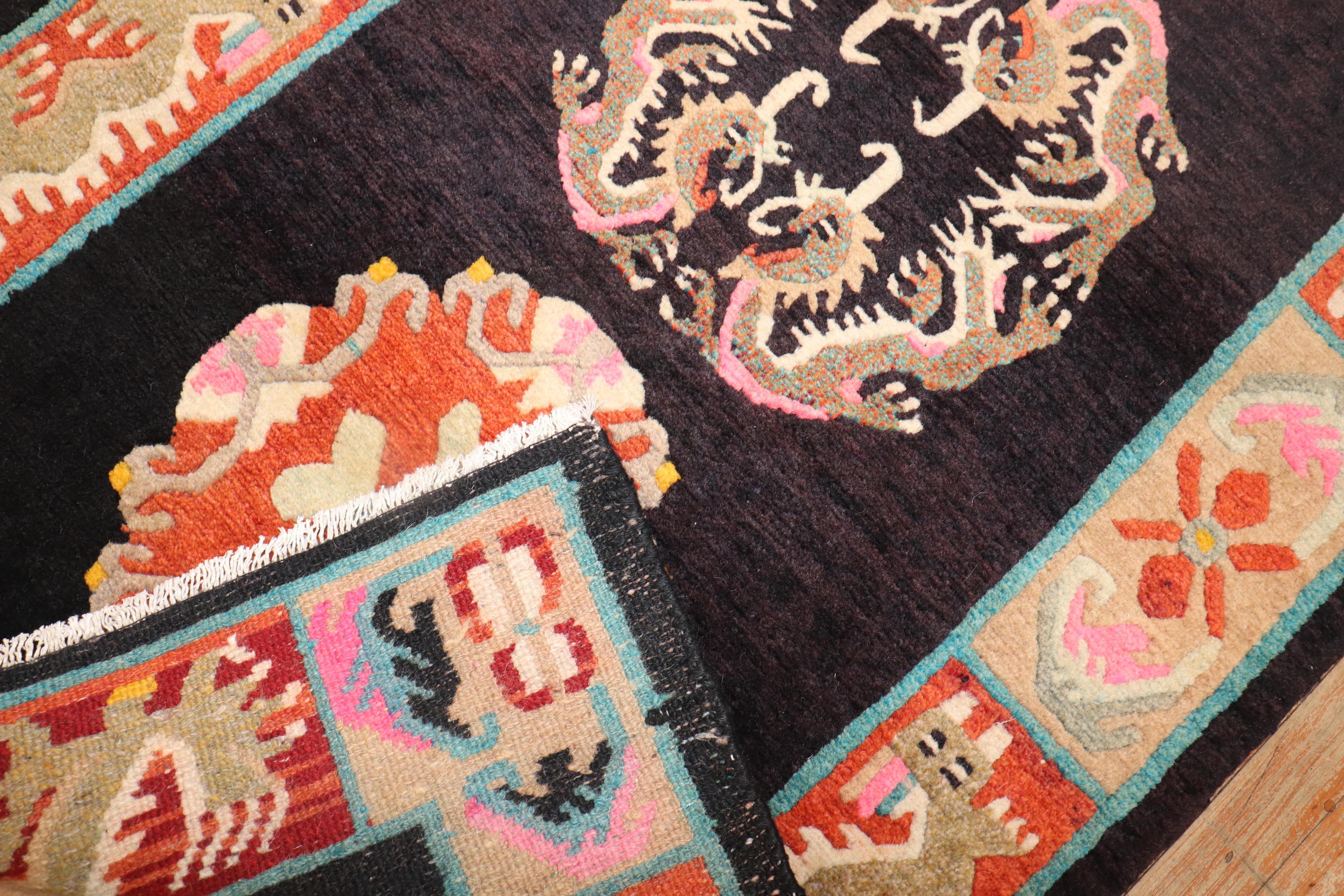 Wool Colorful Vintage Tibetan Rug For Sale