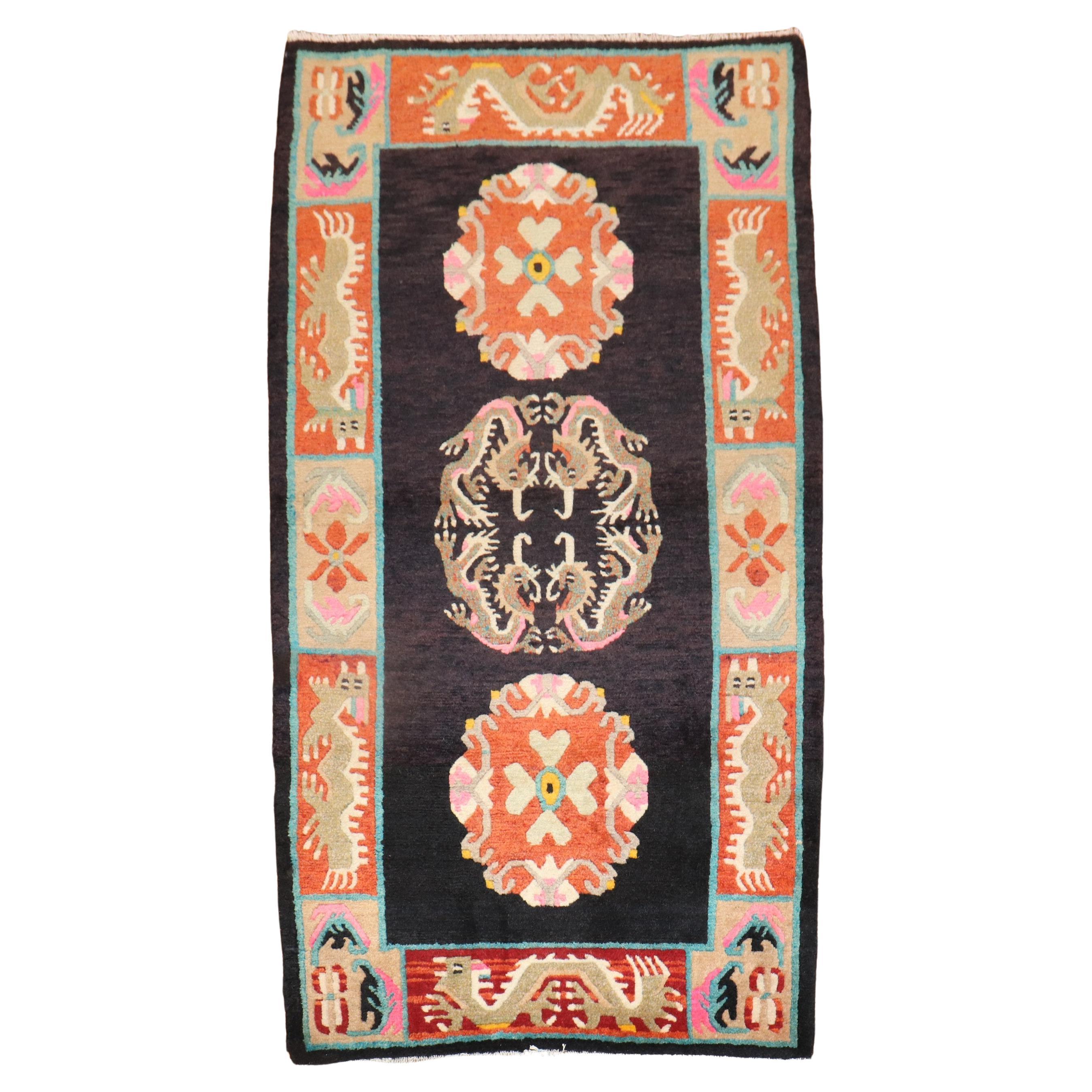 Tapis tibétain vintage coloré