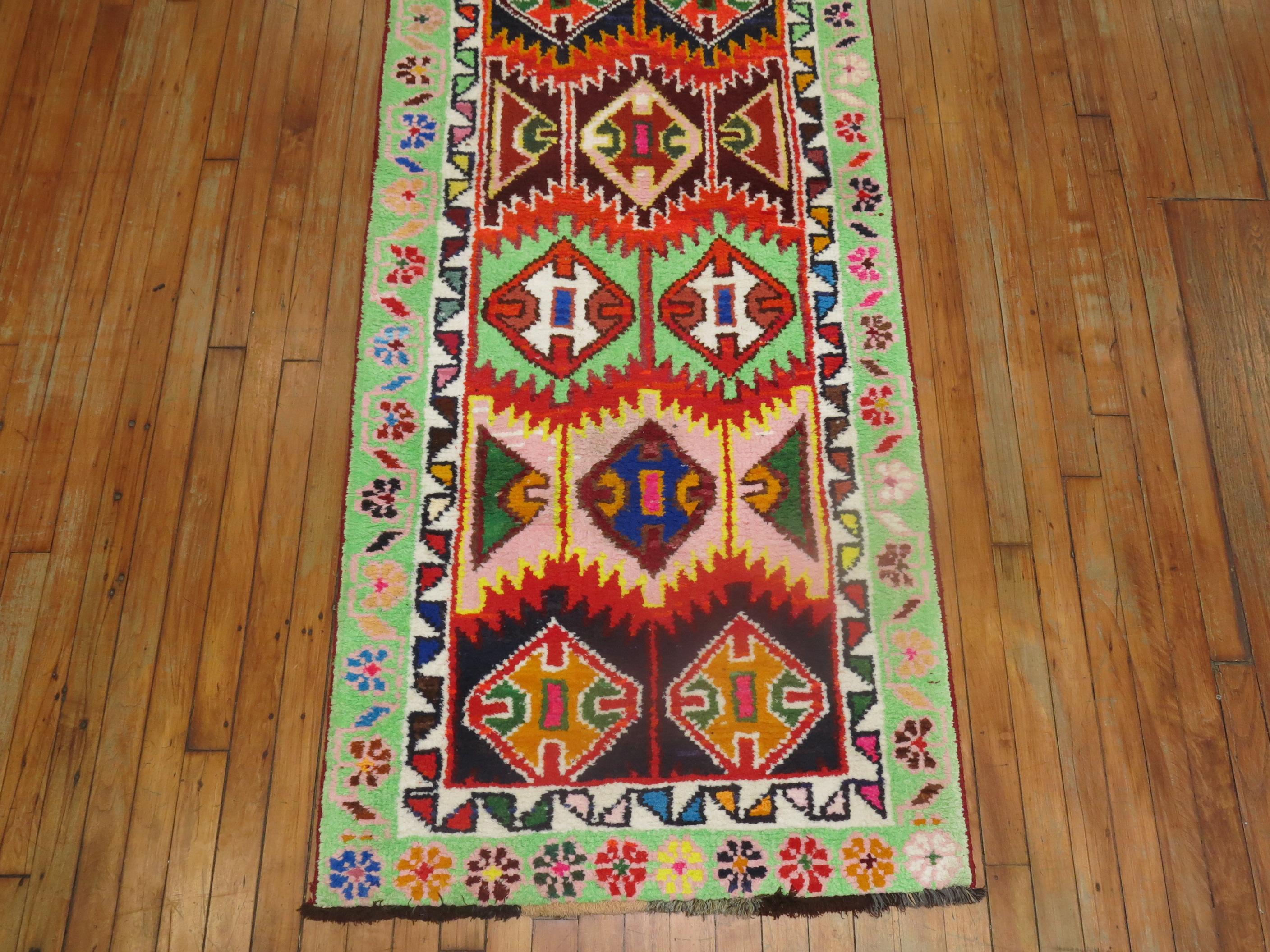 Futurist Colorful Vintage Turkish Anatolian Runner For Sale