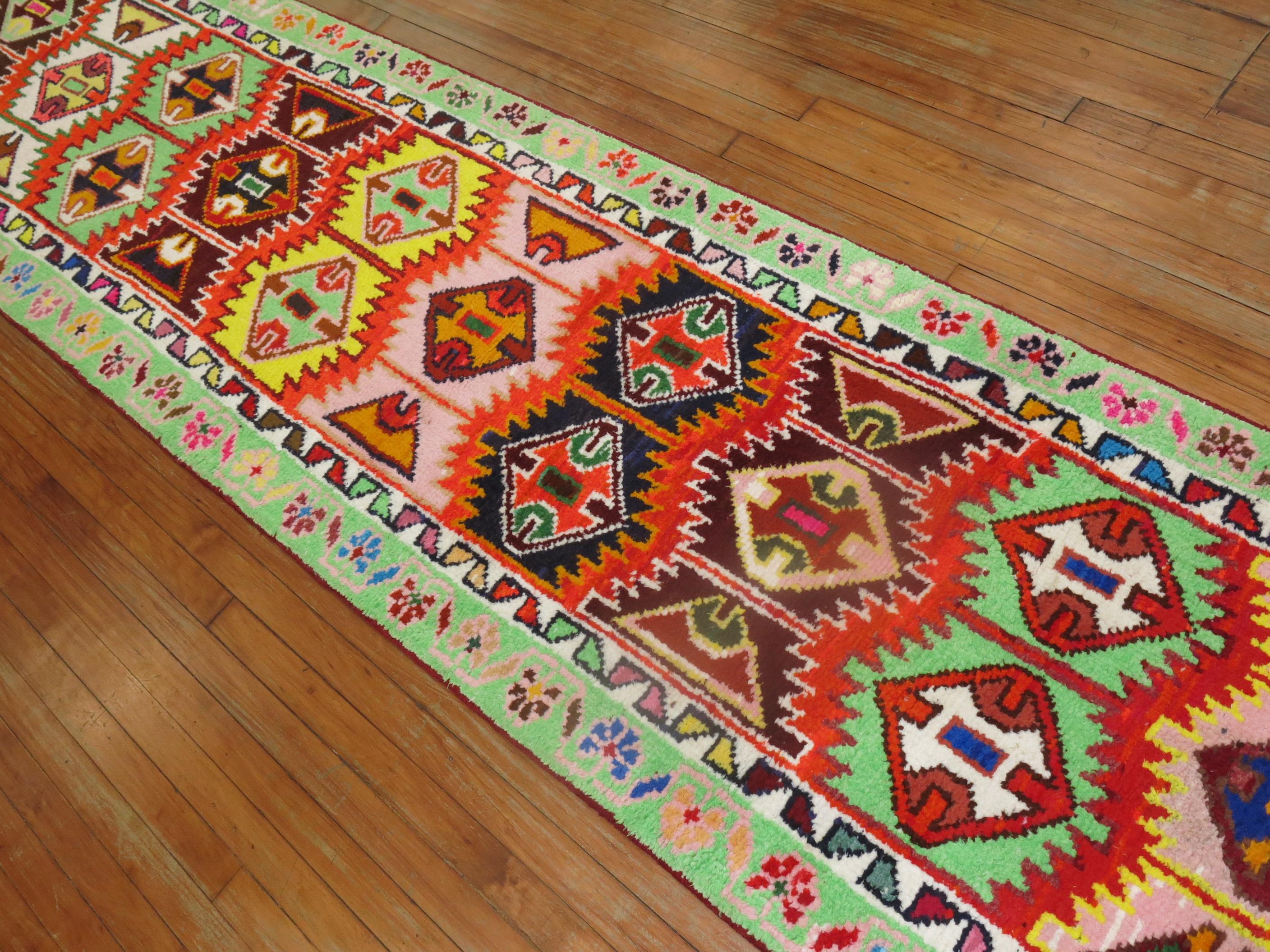 Hand-Woven Colorful Vintage Turkish Anatolian Runner For Sale