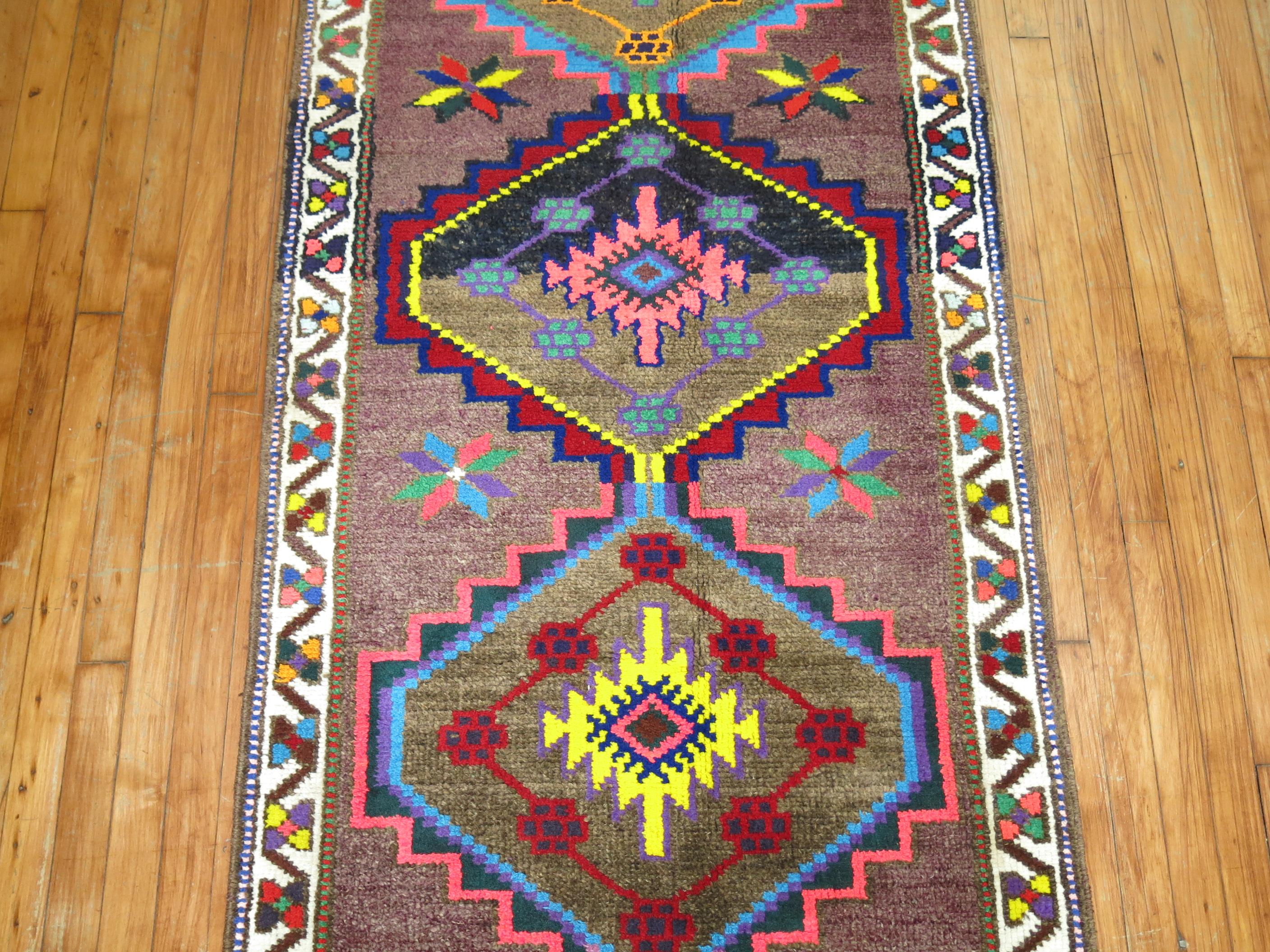 Hand-Woven Colorful Vintage Turkish Anatolian Runner For Sale