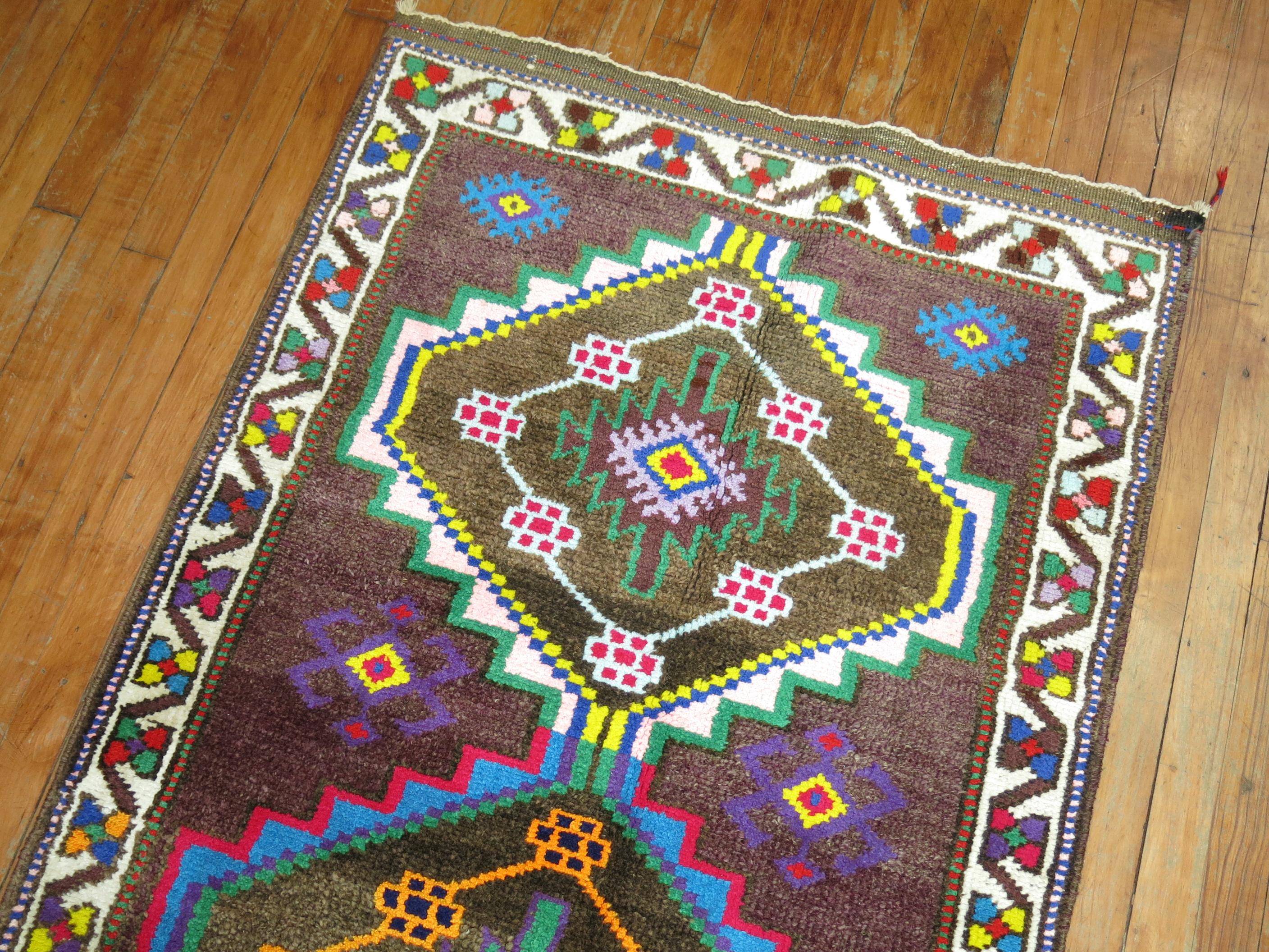 Colorful Vintage Turkish Anatolian Runner In Good Condition For Sale In New York, NY