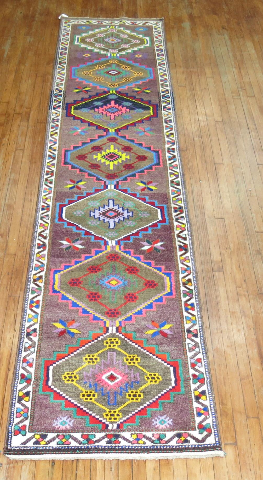 Wool Colorful Vintage Turkish Anatolian Runner For Sale