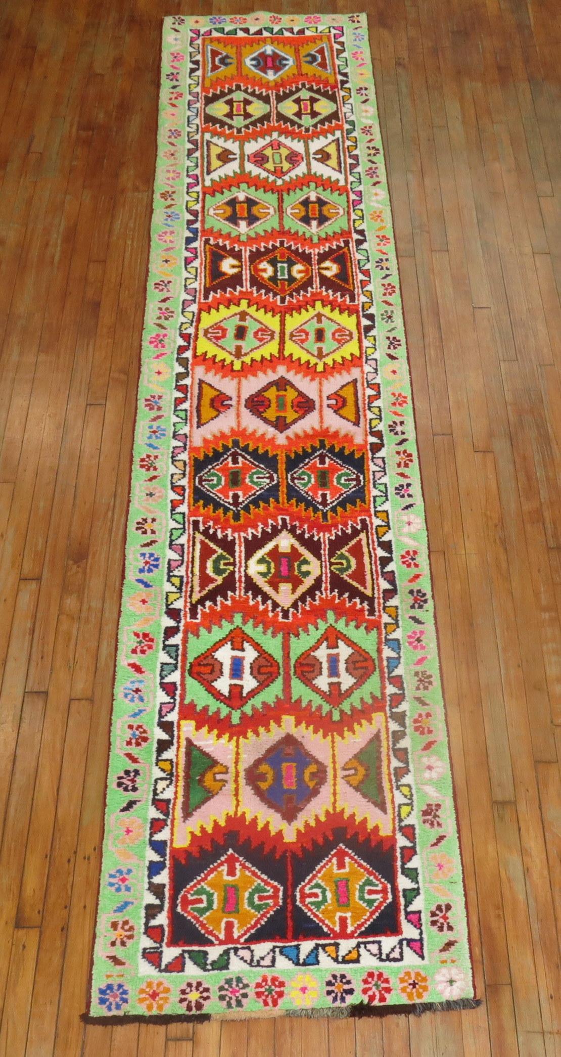 Colorful Vintage Turkish Anatolian Runner For Sale 1