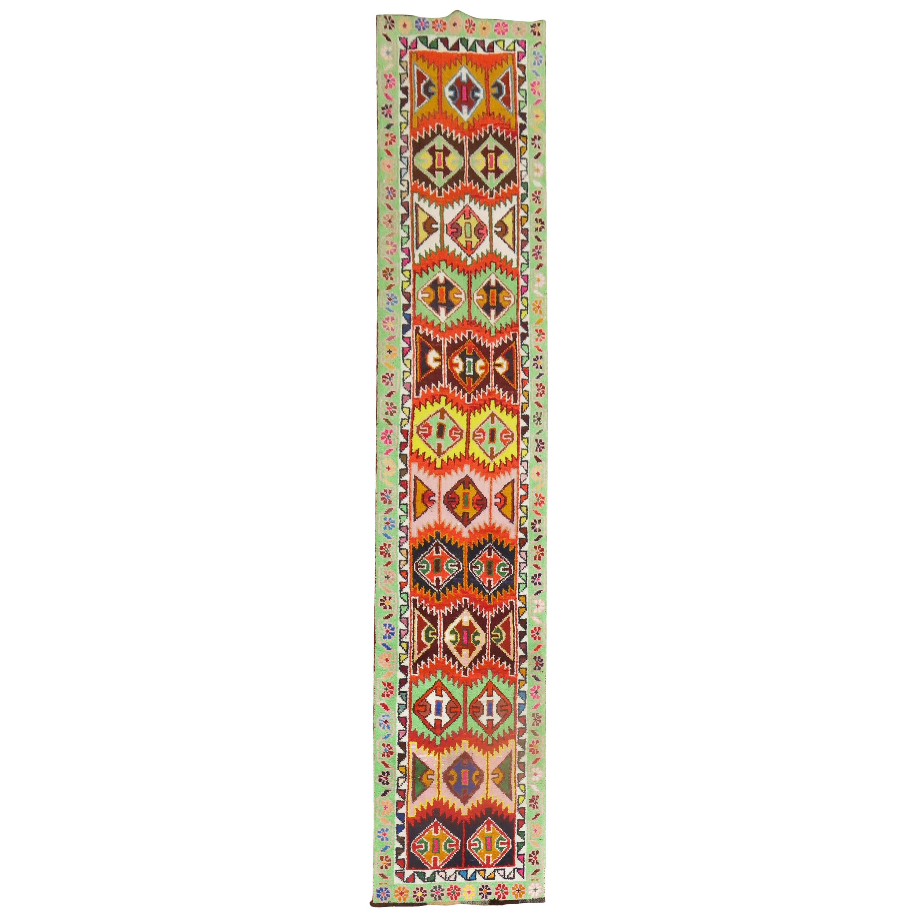 Colorful Vintage Turkish Anatolian Runner