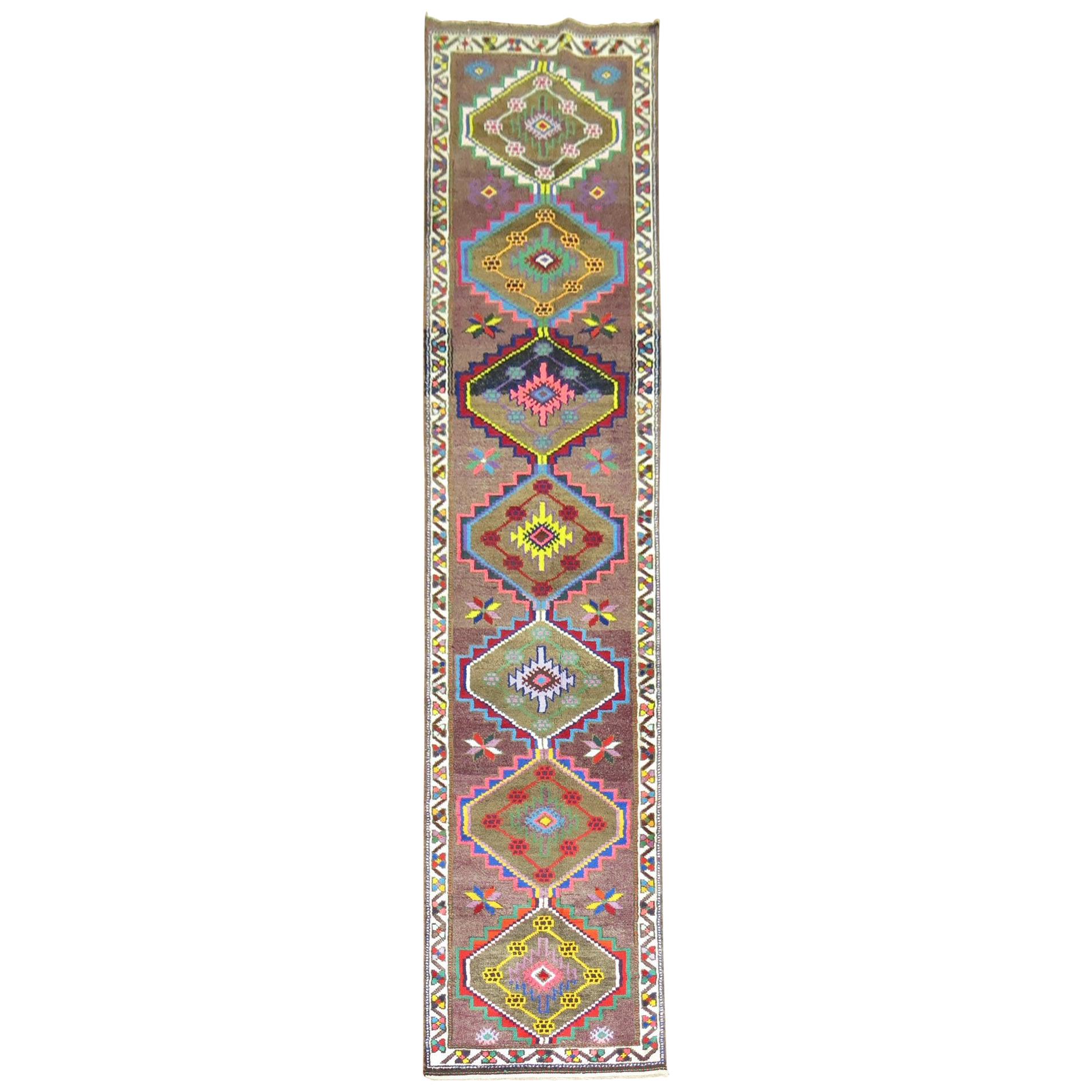 Colorful Vintage Turkish Anatolian Runner