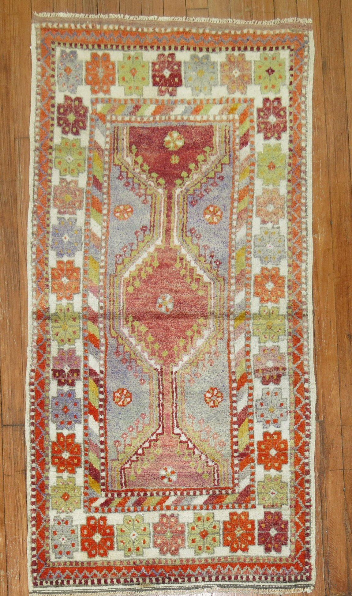 Oushak Colorful Vintage Turkish Anatolian Throw Rug For Sale