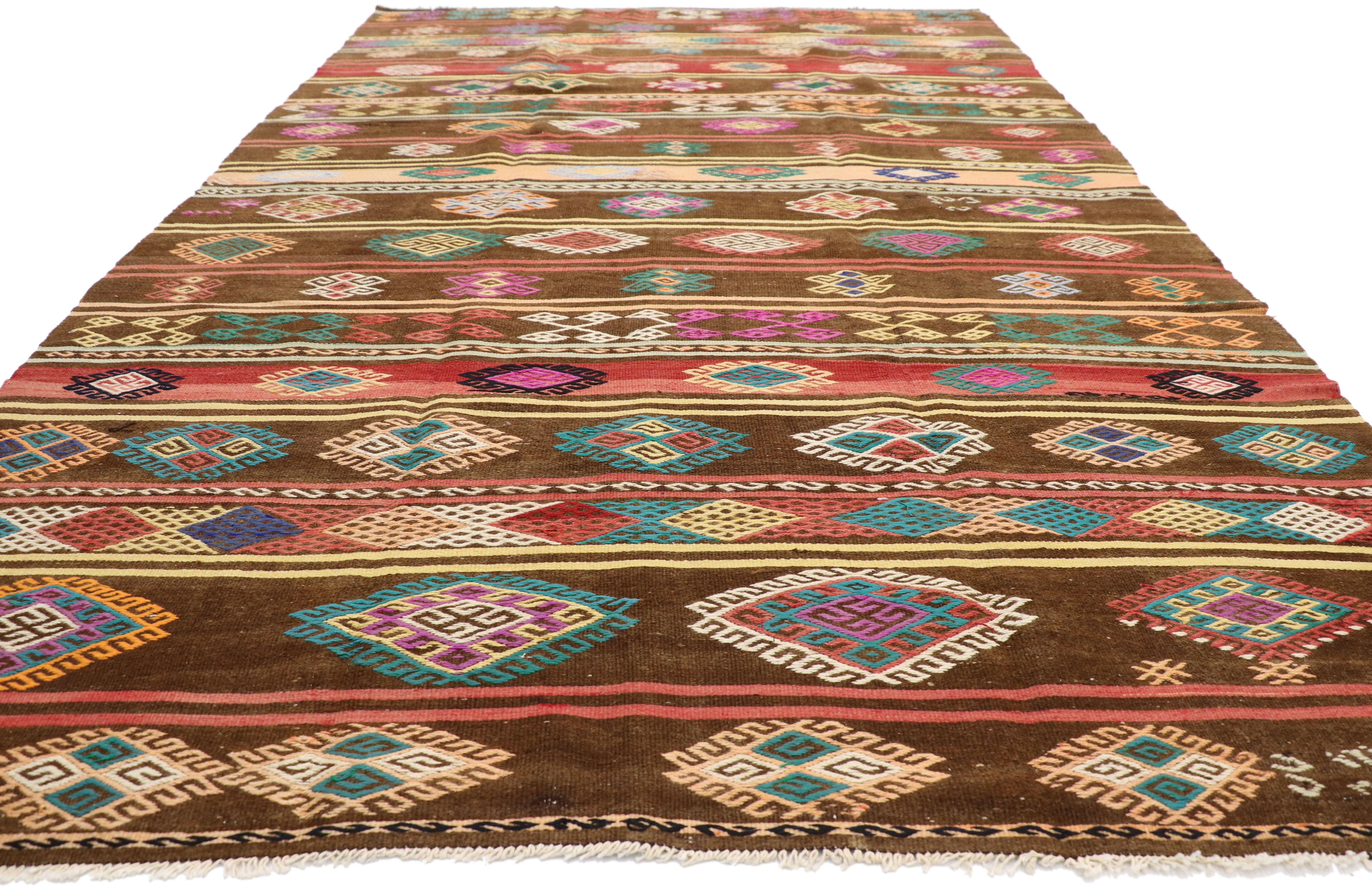 Hand-Woven Colorful Vintage Turkish Balikesir Jajim Kilim rug with Boho Tribal Style For Sale