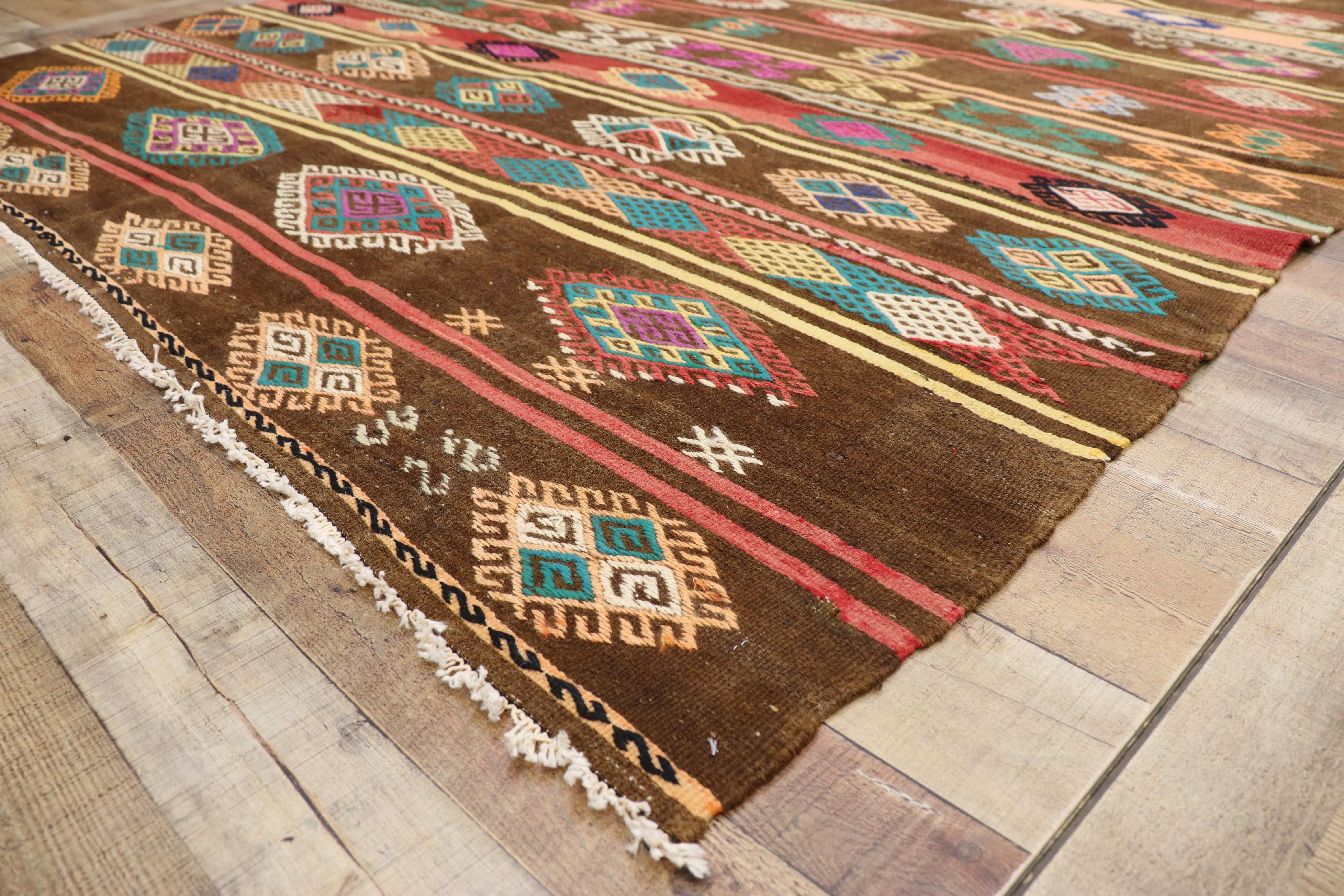 Wool Colorful Vintage Turkish Balikesir Jajim Kilim rug with Boho Tribal Style For Sale