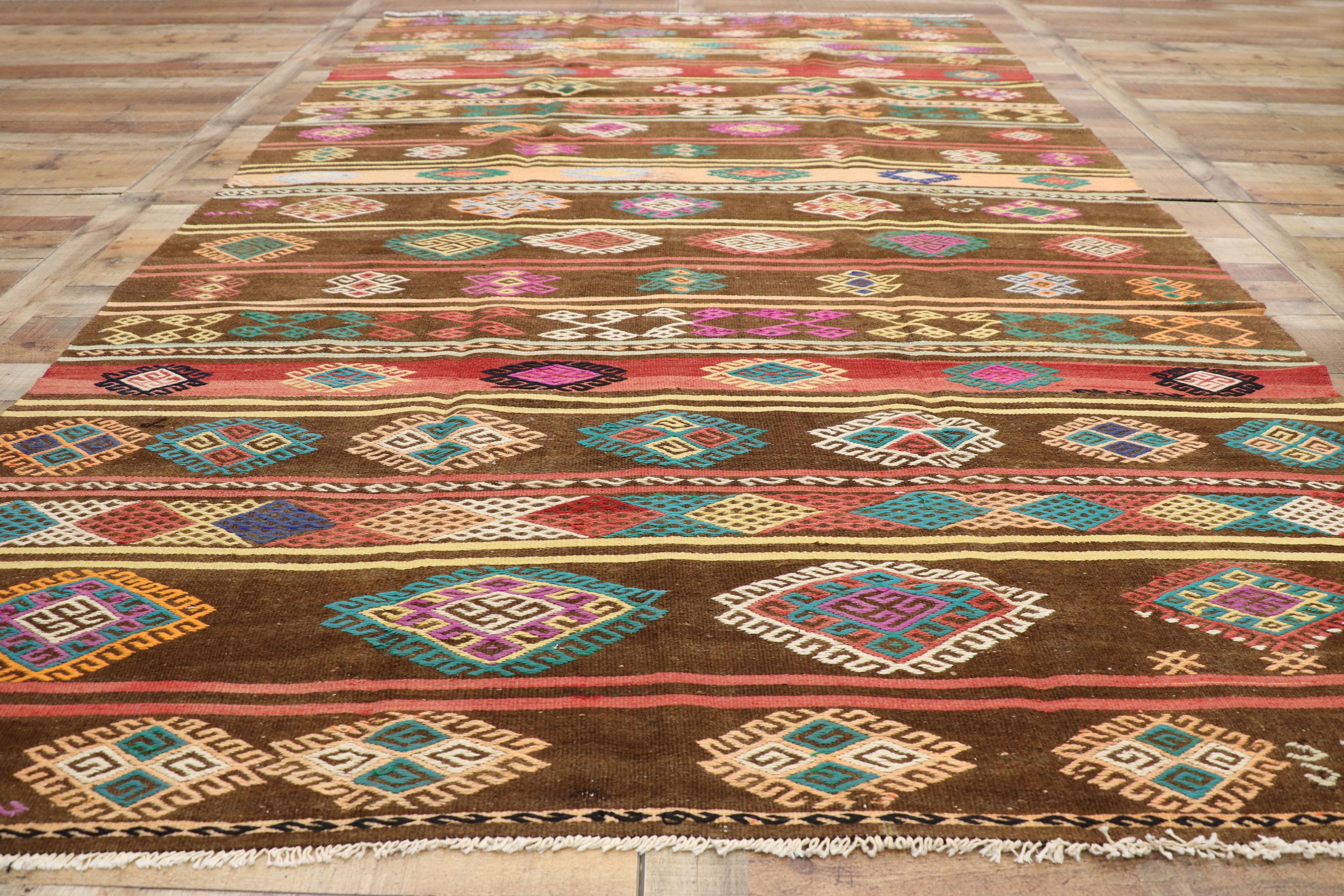 Colorful Vintage Turkish Balikesir Jajim Kilim rug with Boho Tribal Style For Sale 1