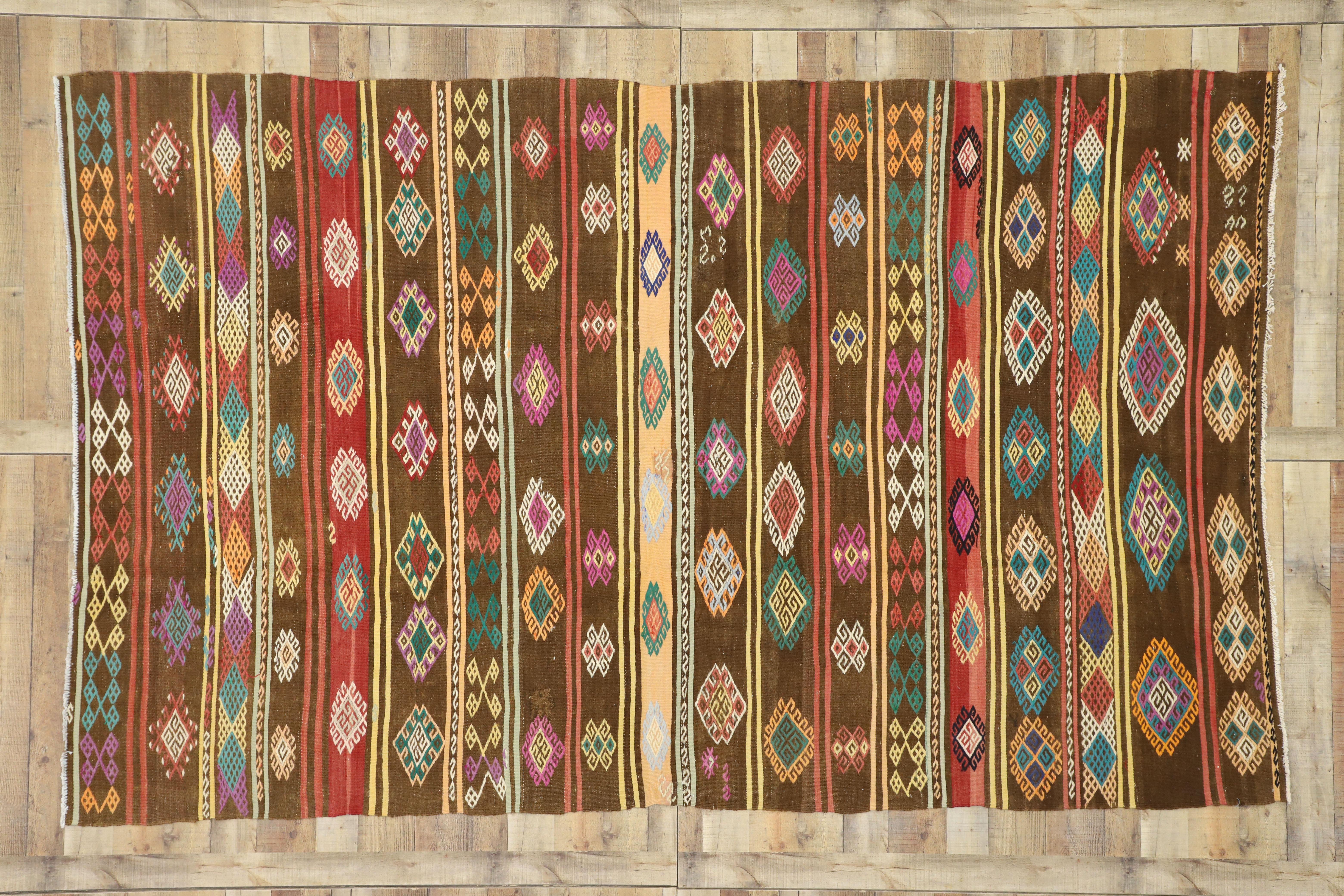 Colorful Vintage Turkish Balikesir Jajim Kilim rug with Boho Tribal Style For Sale 2