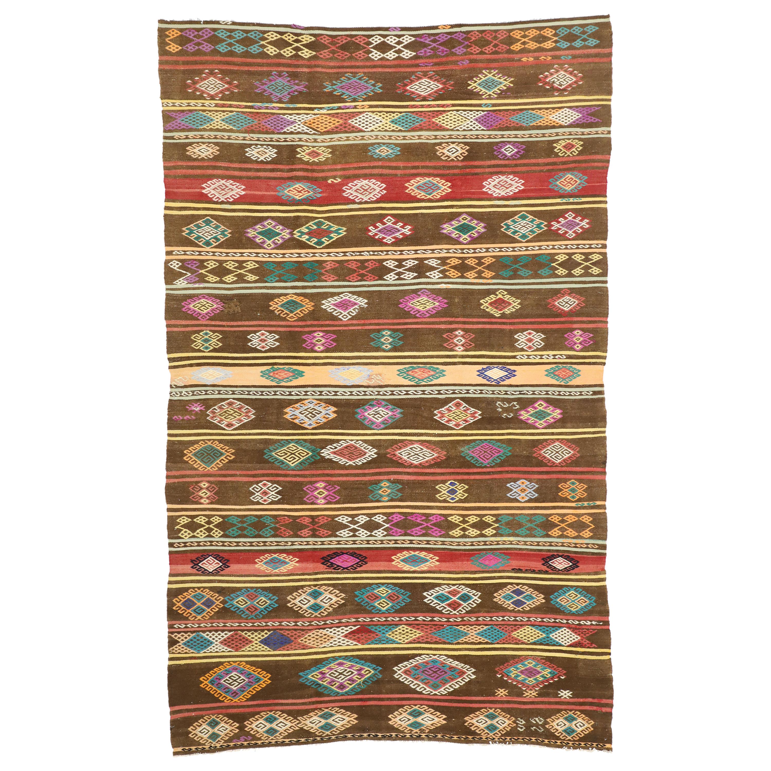 Colorful Vintage Turkish Balikesir Jajim Kilim rug with Boho Tribal Style