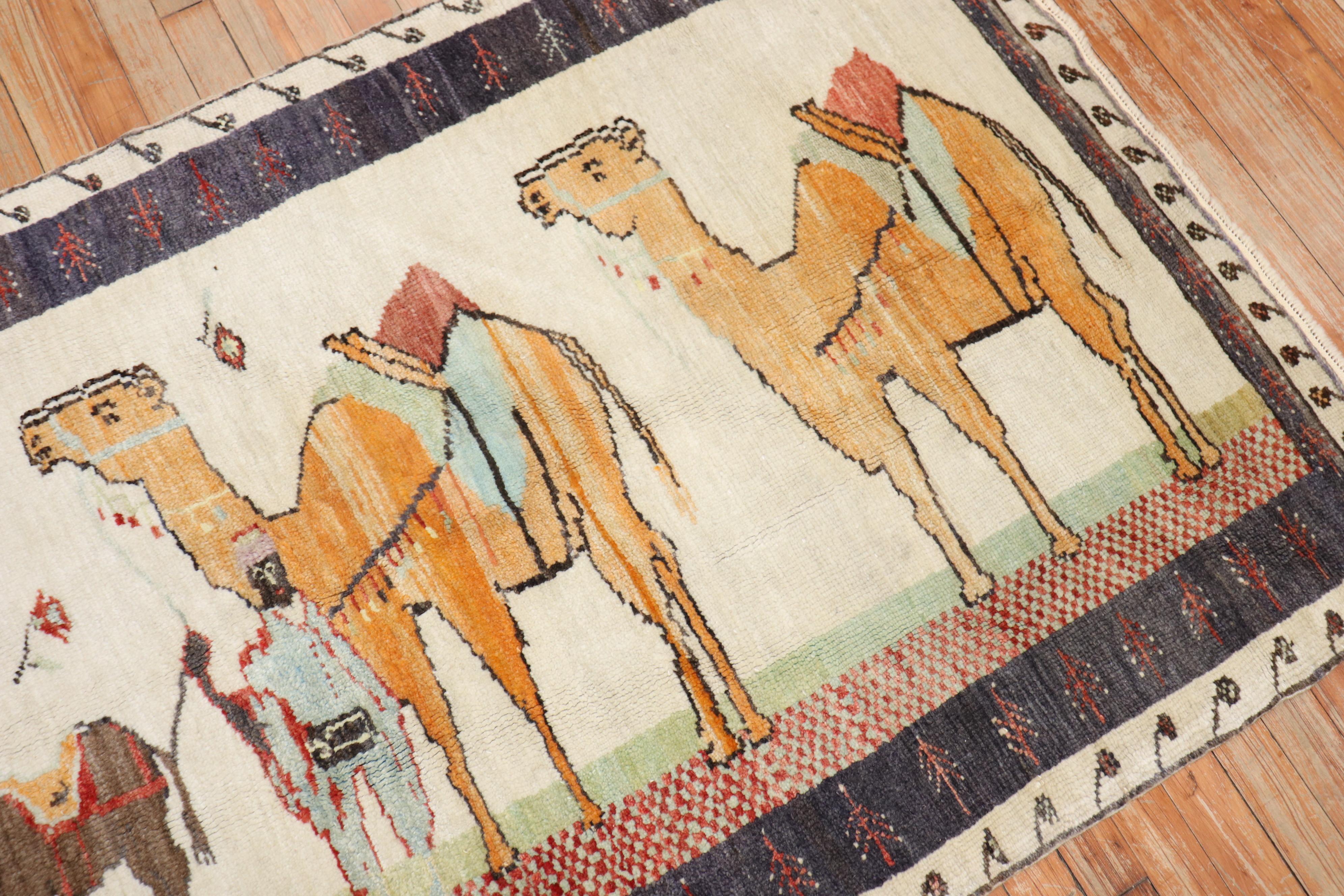 Hand-Woven Colorful Vintage Turkish Camel Donkey Rug For Sale