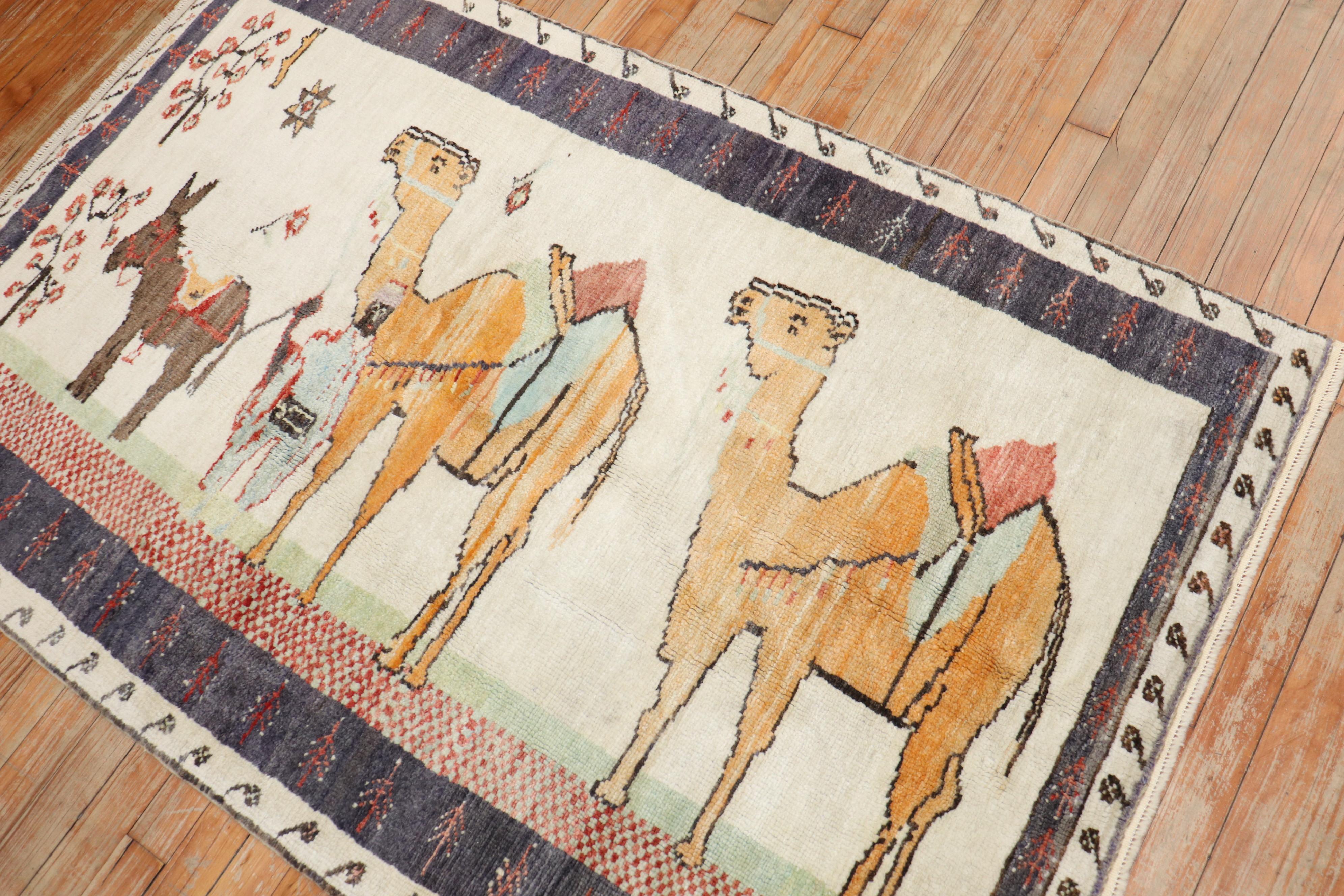 Colorful Vintage Turkish Camel Donkey Rug In Good Condition For Sale In New York, NY
