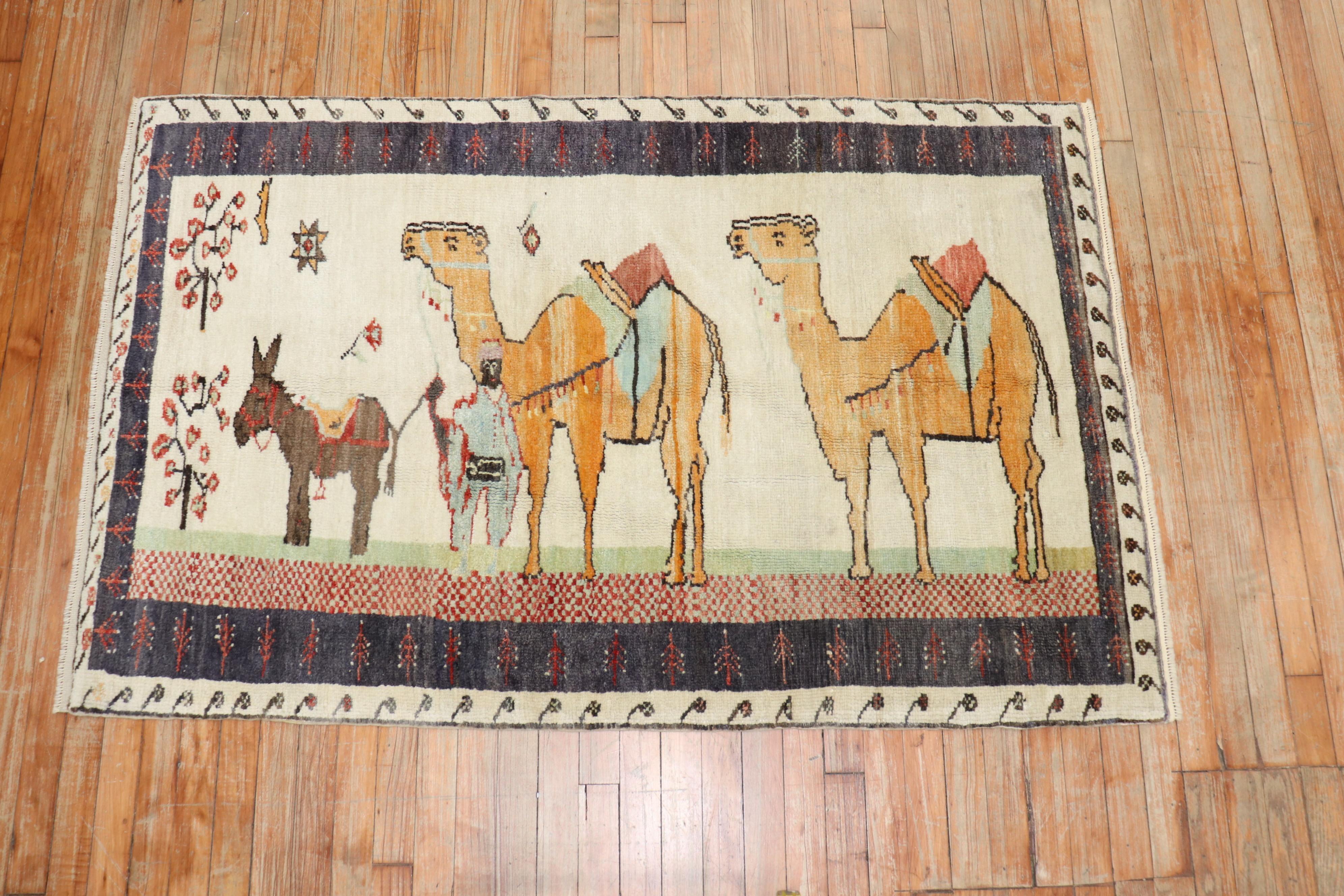 Bunter türkischer Kamel-Esel-Teppich im Vintage-Stil (Handgewebt) im Angebot