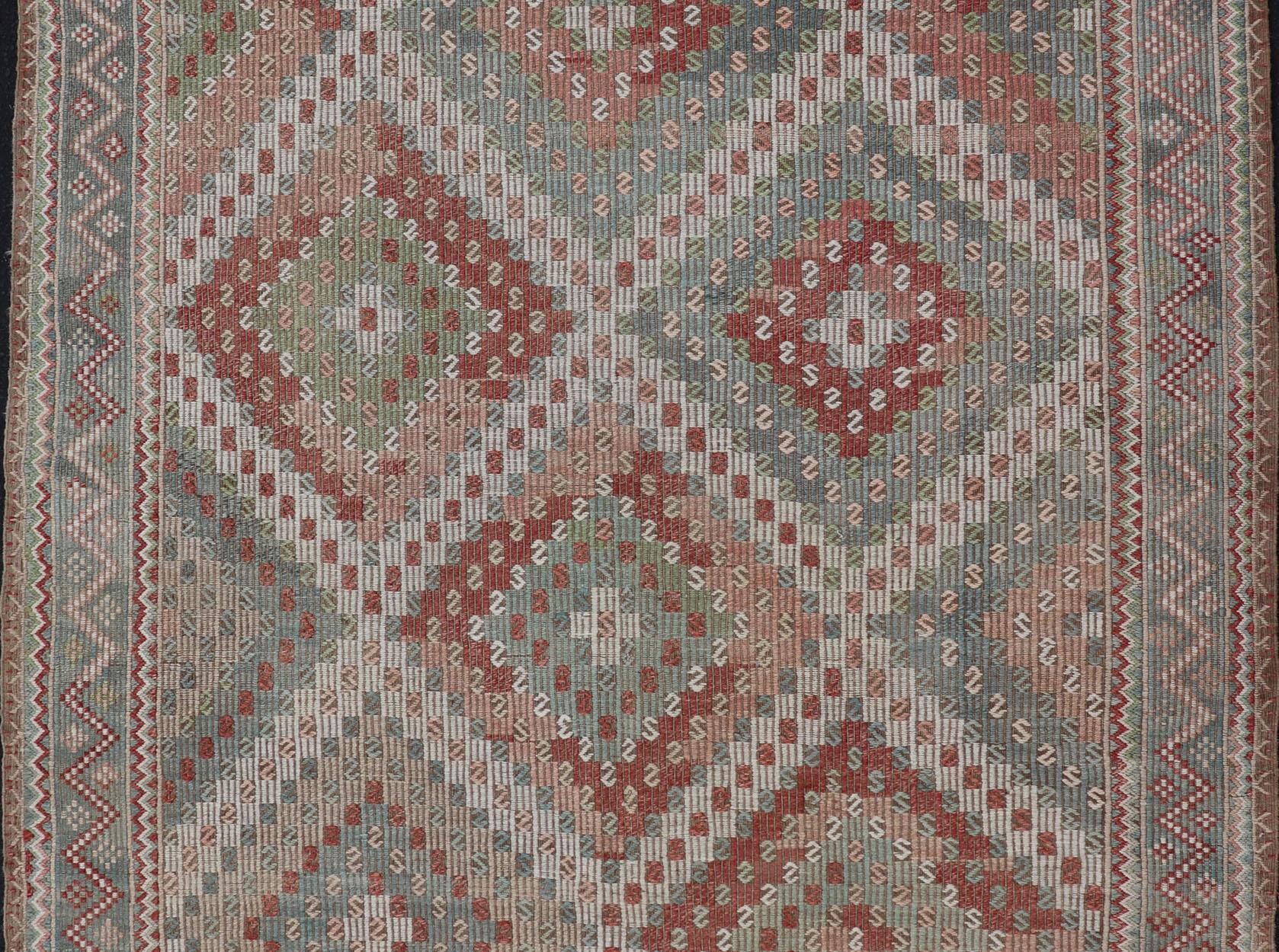 Buntes türkisches besticktes Flachgewebe in Diamant-Design, Vintage im Angebot 3