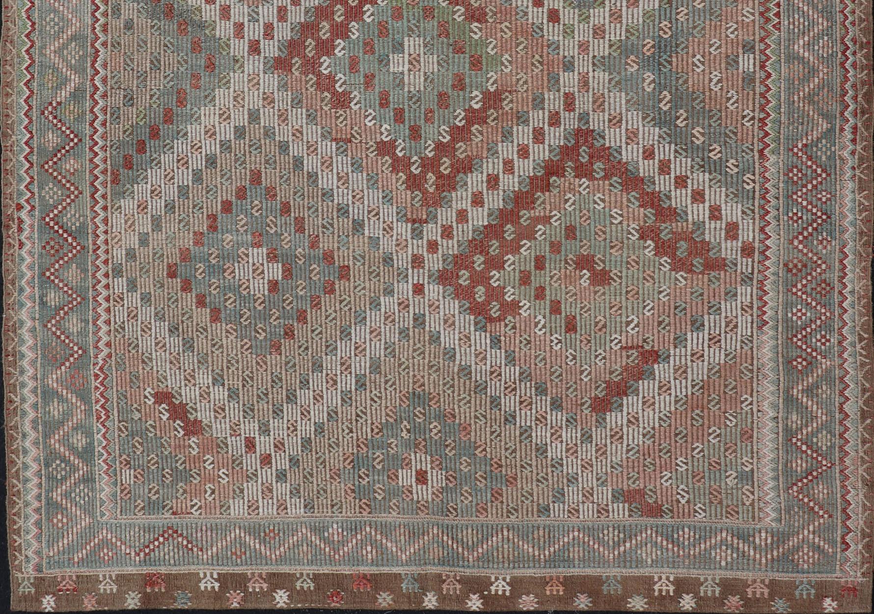 Buntes türkisches besticktes Flachgewebe in Diamant-Design, Vintage im Angebot 4