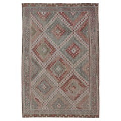 Colorful Vintage Turkish Embroidered Flat-Weave in Diamond Design