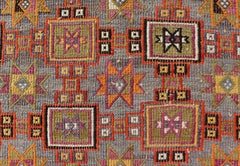 Colorful Vintage Turkish Embroidery Flatweave Rug With Geometric Motifs