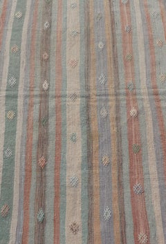 Colorful Vintage Turkish Flat-Weave Kilim Rug with Geometric Striped Design