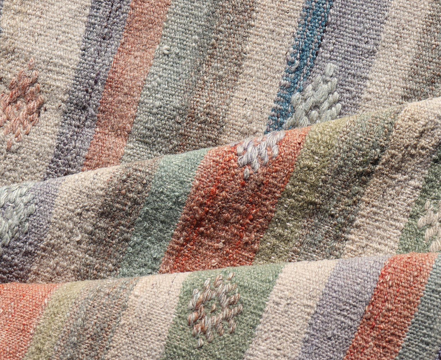 Rug & Kilim turc coloré à tissage plat et à rayures géométriques 3'4 x 4'7 en vente 3