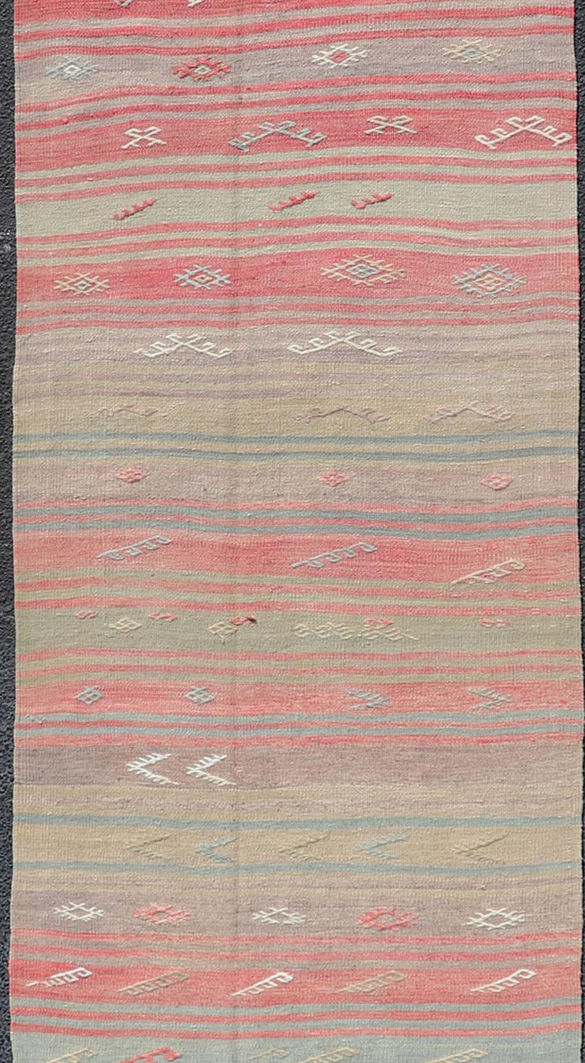 Kilim Colorful Vintage Turkish Flat-Weave Runner with Dynamic Stripe Design For Sale