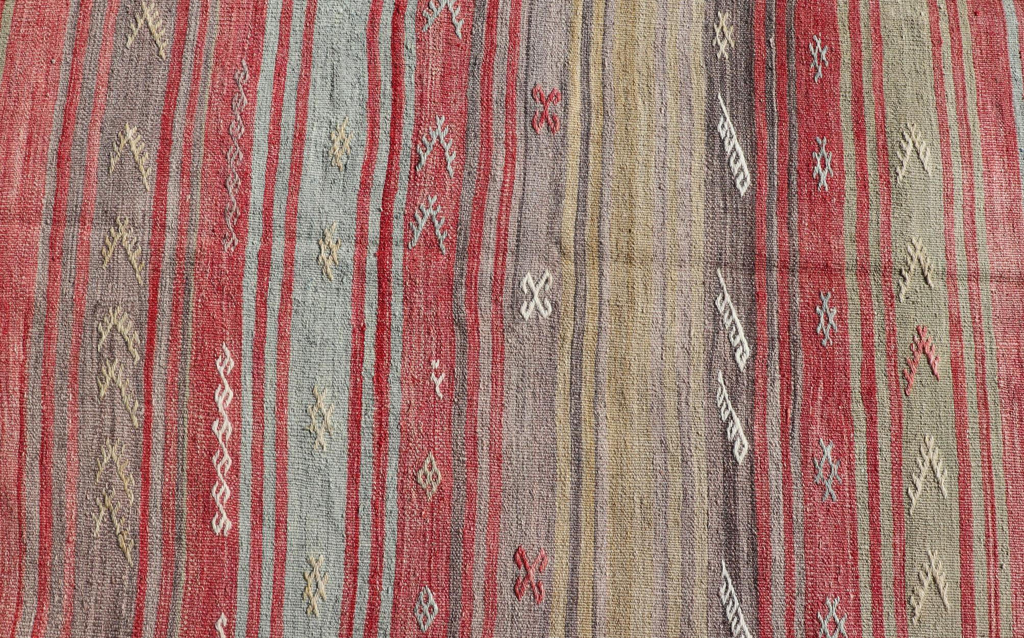 Colorful Vintage Turkish Flat-Weave Runner with Dynamic Stripe Design In Good Condition For Sale In Atlanta, GA
