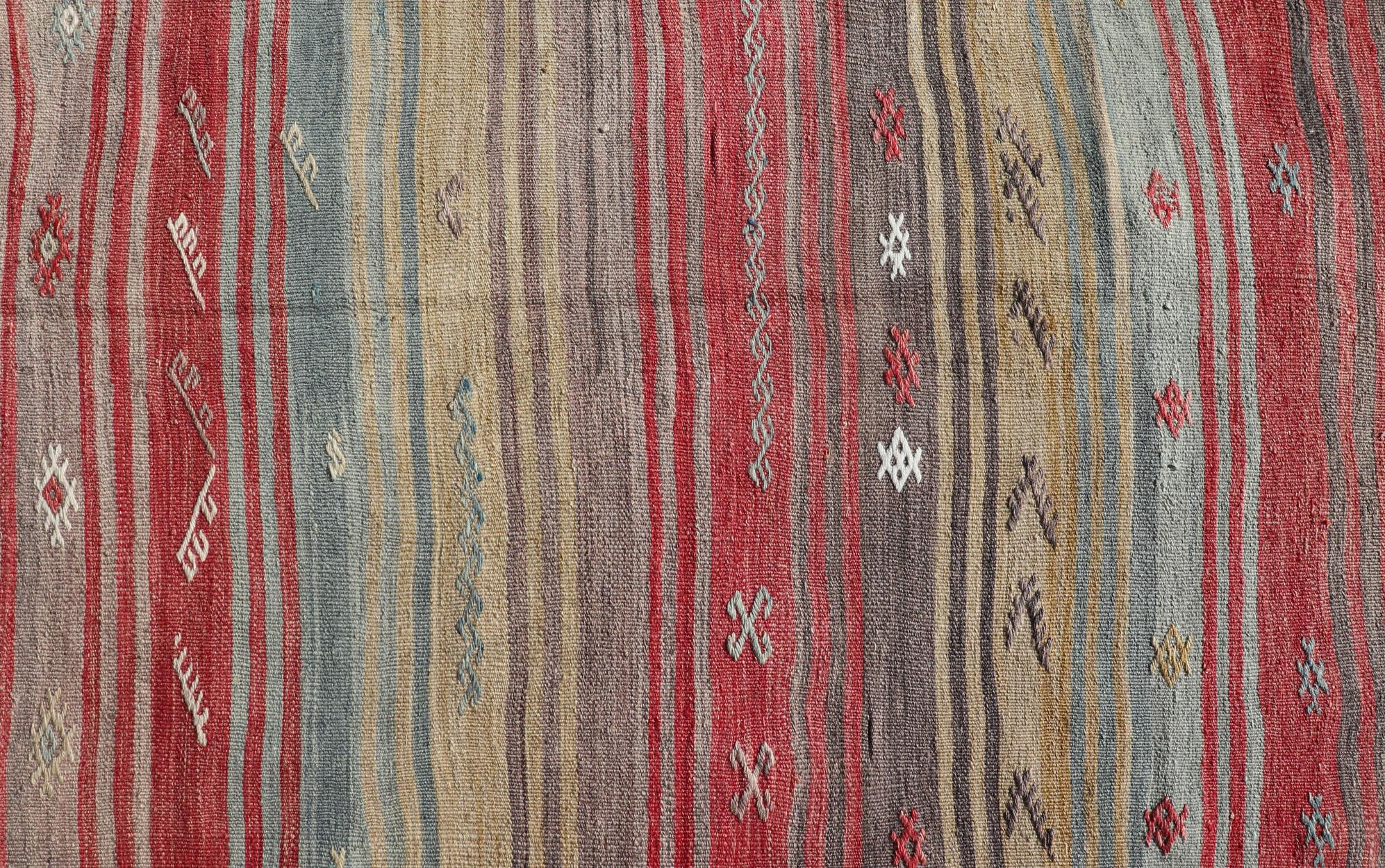 Colorful Vintage Turkish Flat-Weave Runner with Dynamic Stripe Design For Sale 2