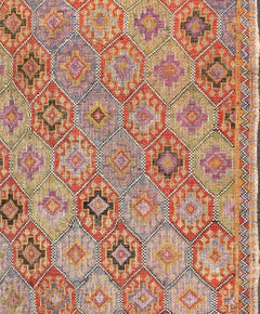 Colorful Vintage Turkish Flat-Weave Tribal Modern Kilim with Embroideries