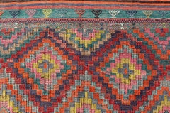 Colorful Vintage Turkish Flat-Weave Tribal Modern Kilim with Embroideries