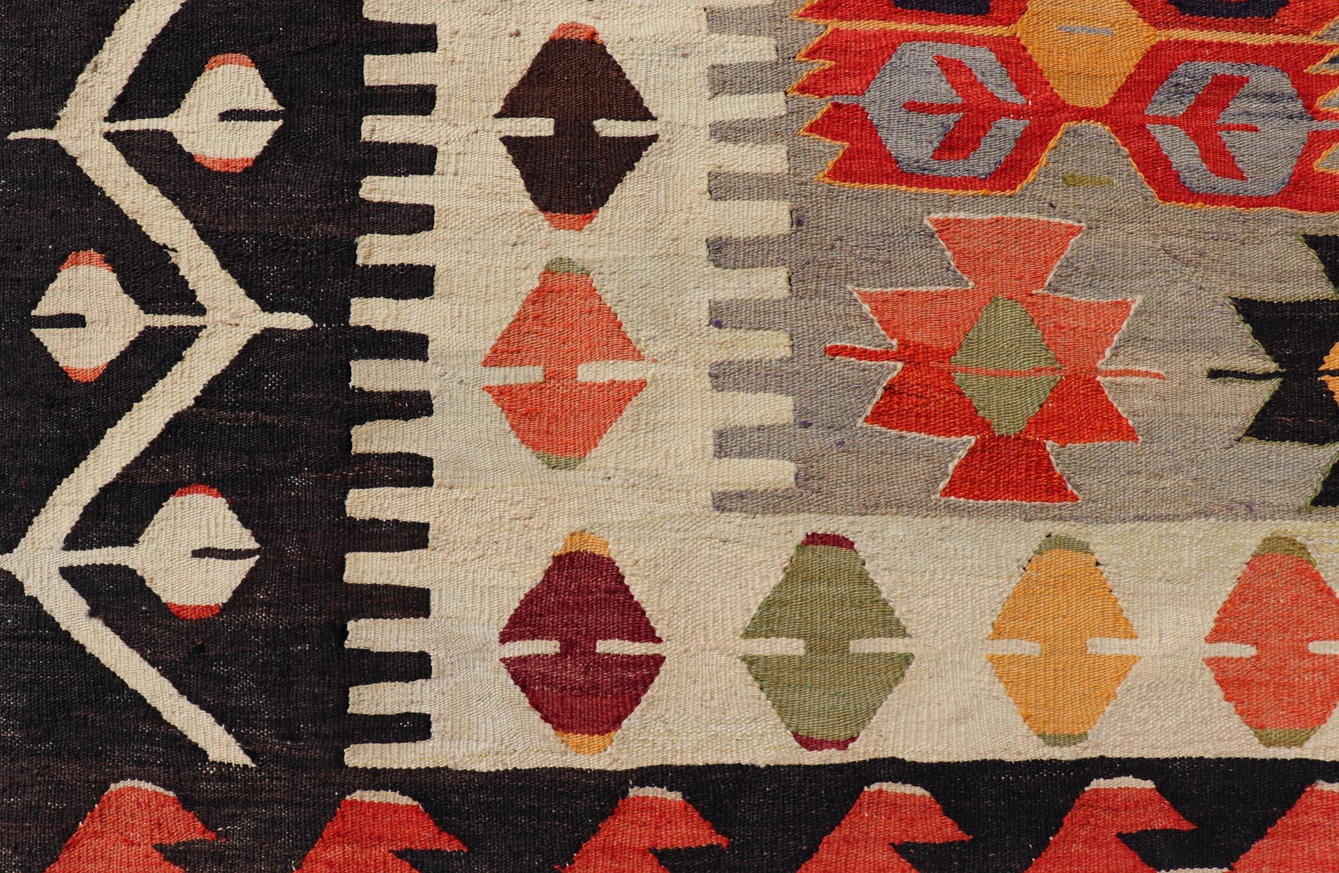 Kilim Colorful Vintage Turkish Flatweave Rug with All-Over Tribal Design For Sale