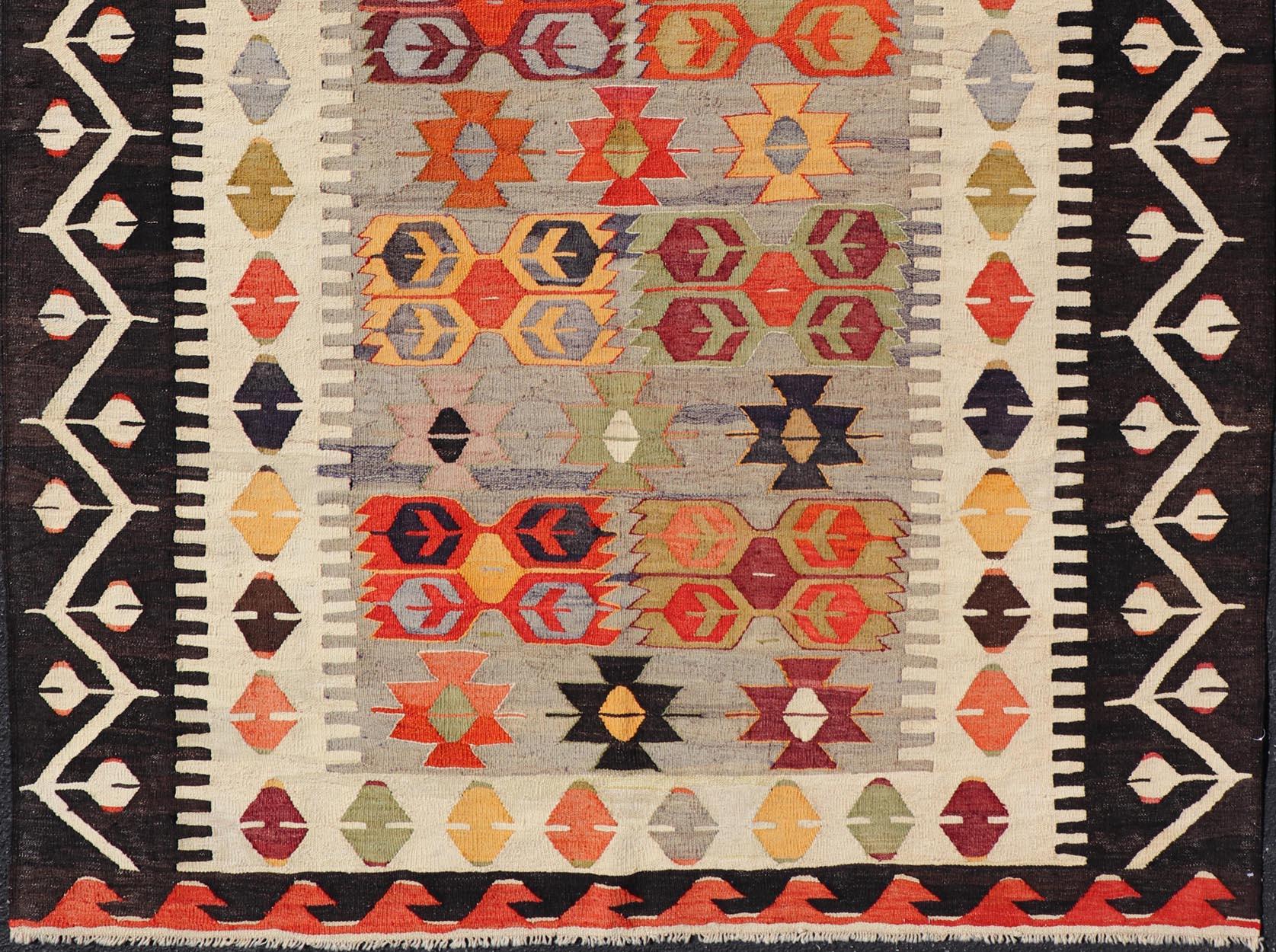 20th Century Colorful Vintage Turkish Flatweave Rug with All-Over Tribal Design For Sale