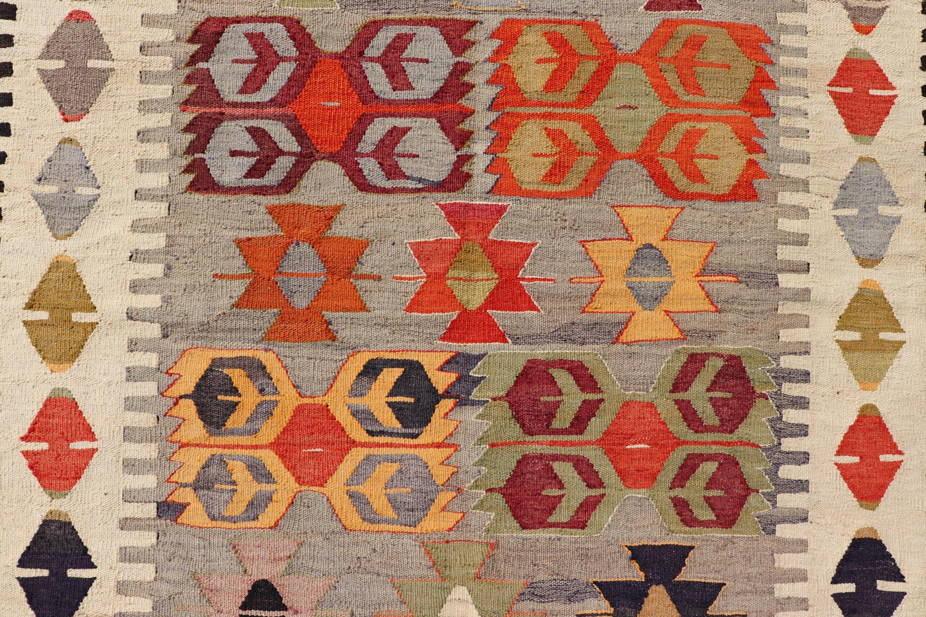 Colorful Vintage Turkish Flatweave Rug with All-Over Tribal Design For Sale 2
