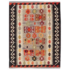 Colorful Retro Turkish Flatweave Rug with All-Over Tribal Design