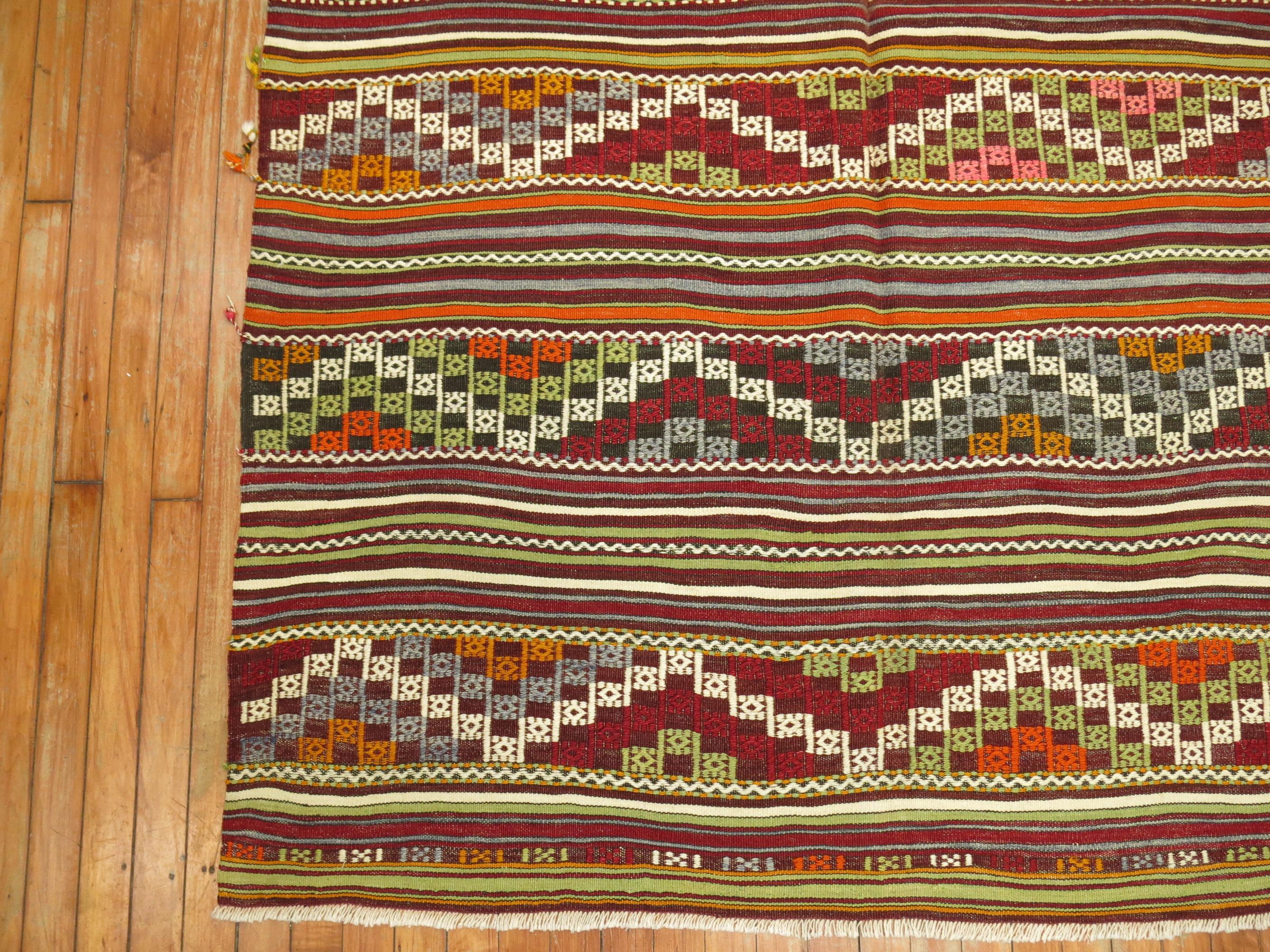 Kilim Colorful Vintage Turkish Jajim Flat-Weave For Sale