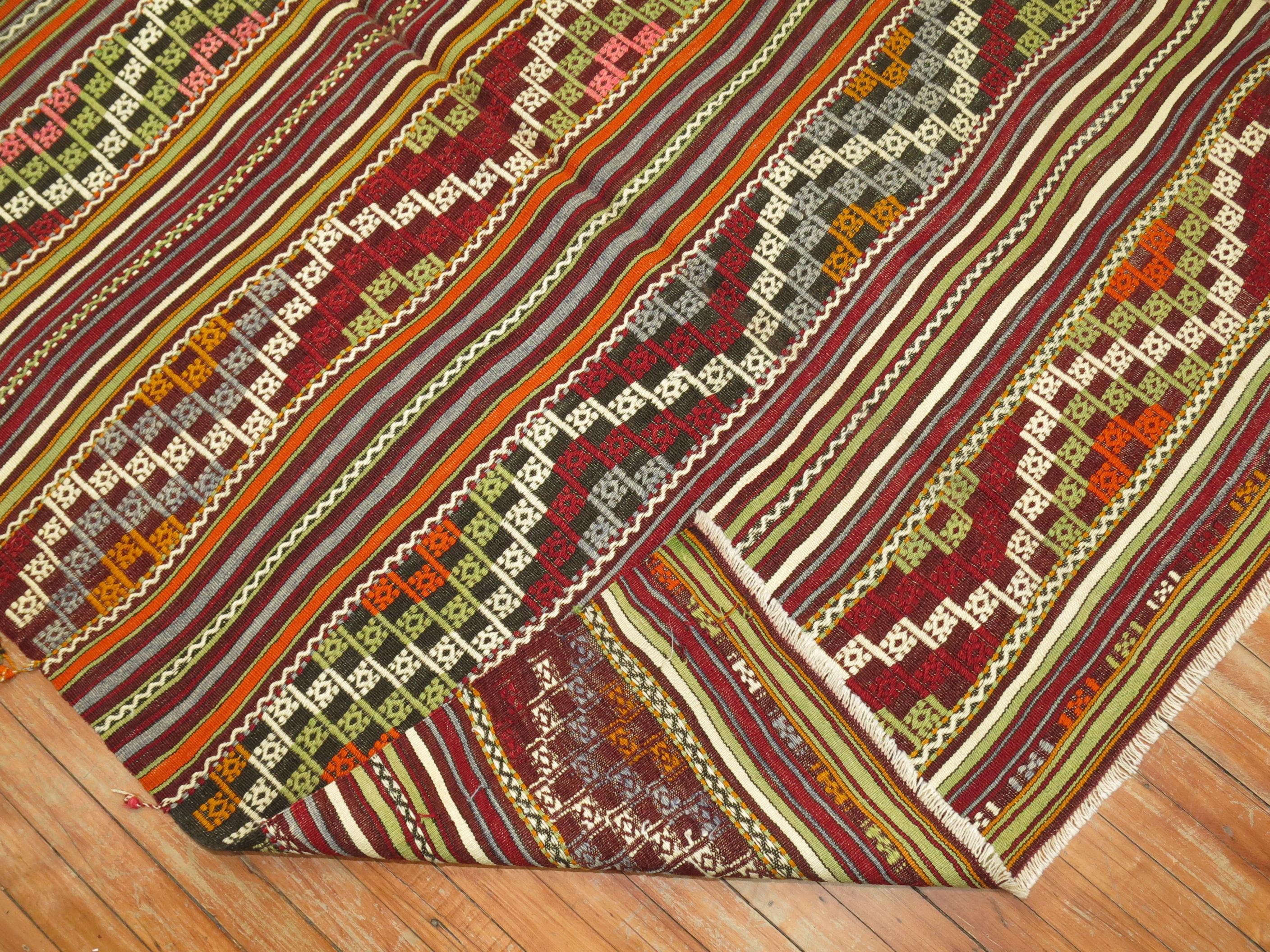Hand-Woven Colorful Vintage Turkish Jajim Flat-Weave For Sale